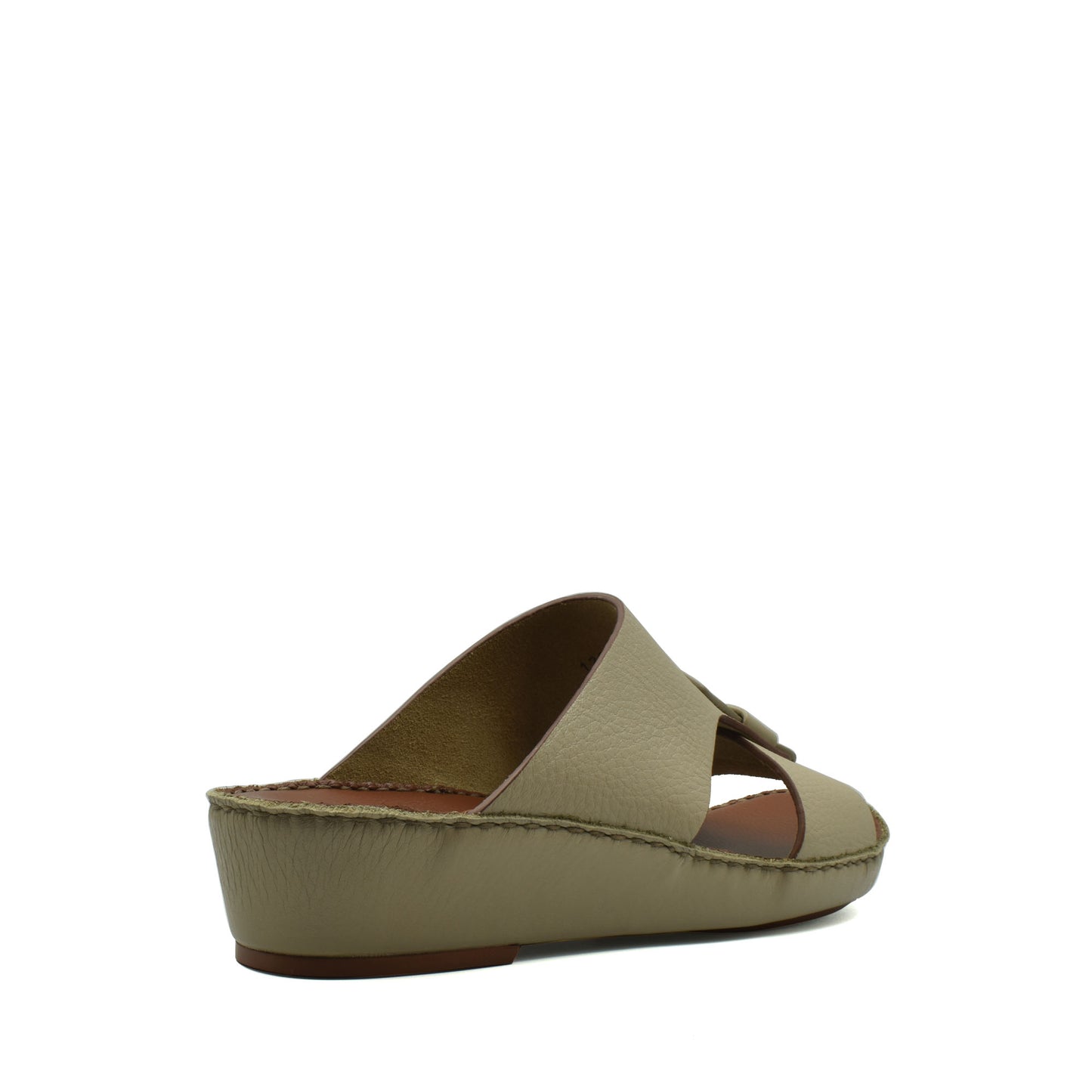Beige granulato leather footwear open-toe wedge slide sandal with stitched detailing