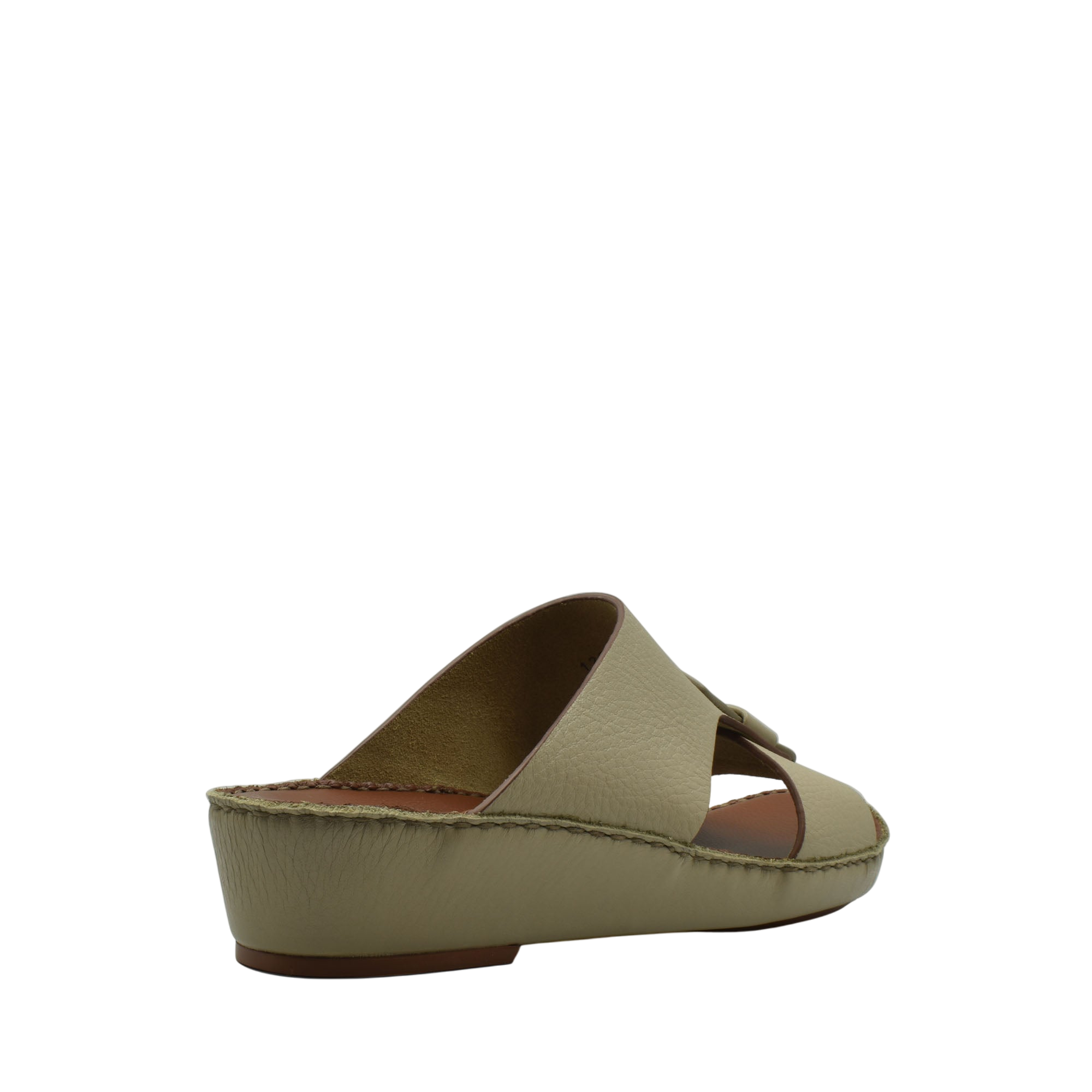 Beige granulato leather footwear open-toe wedge slide sandal with stitched detailing