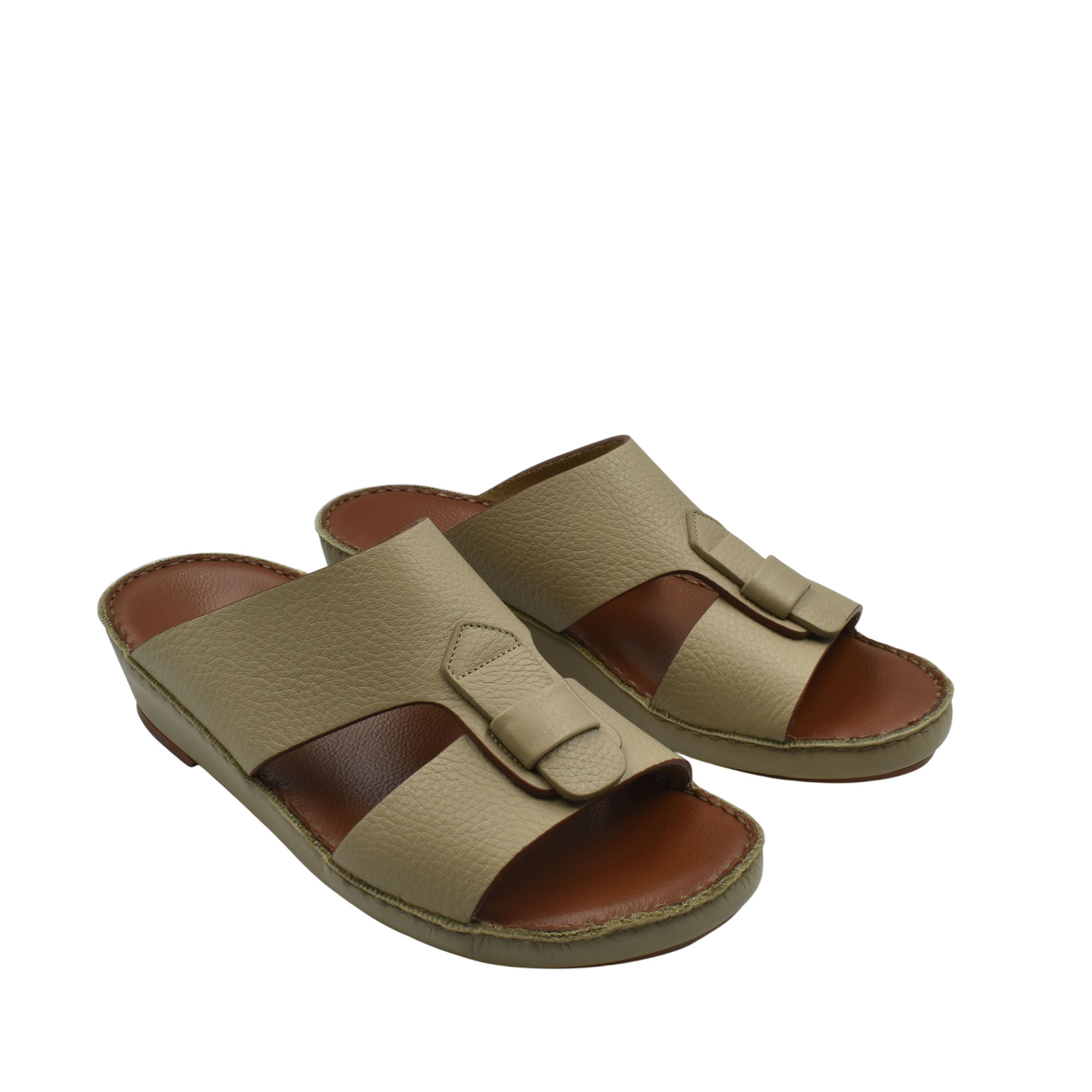 Beige granulato leather footwear slip-on sandals with open toe and adjustable strap