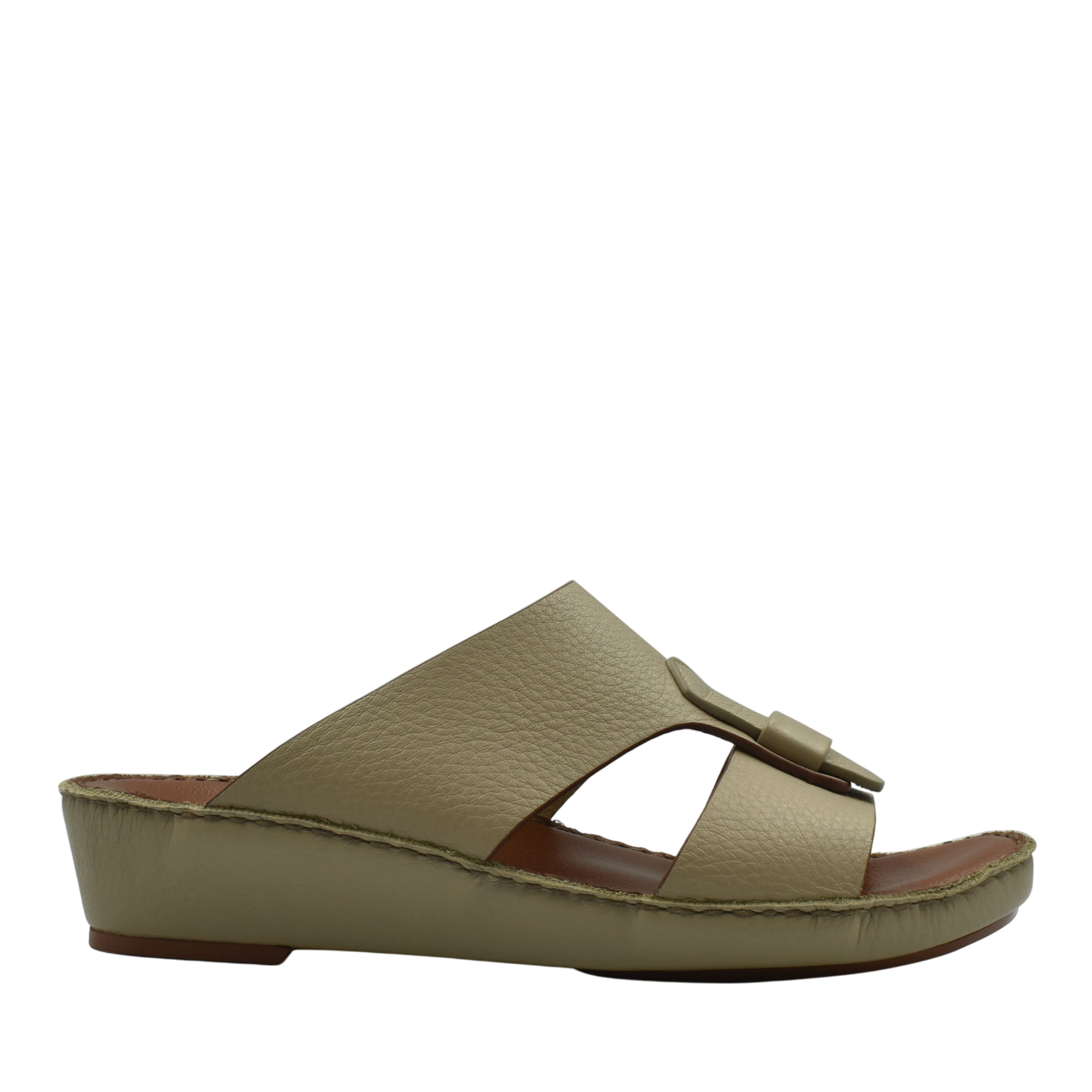 Beige granulato leather footwear wedge sandal with buckle detail from Private Collection