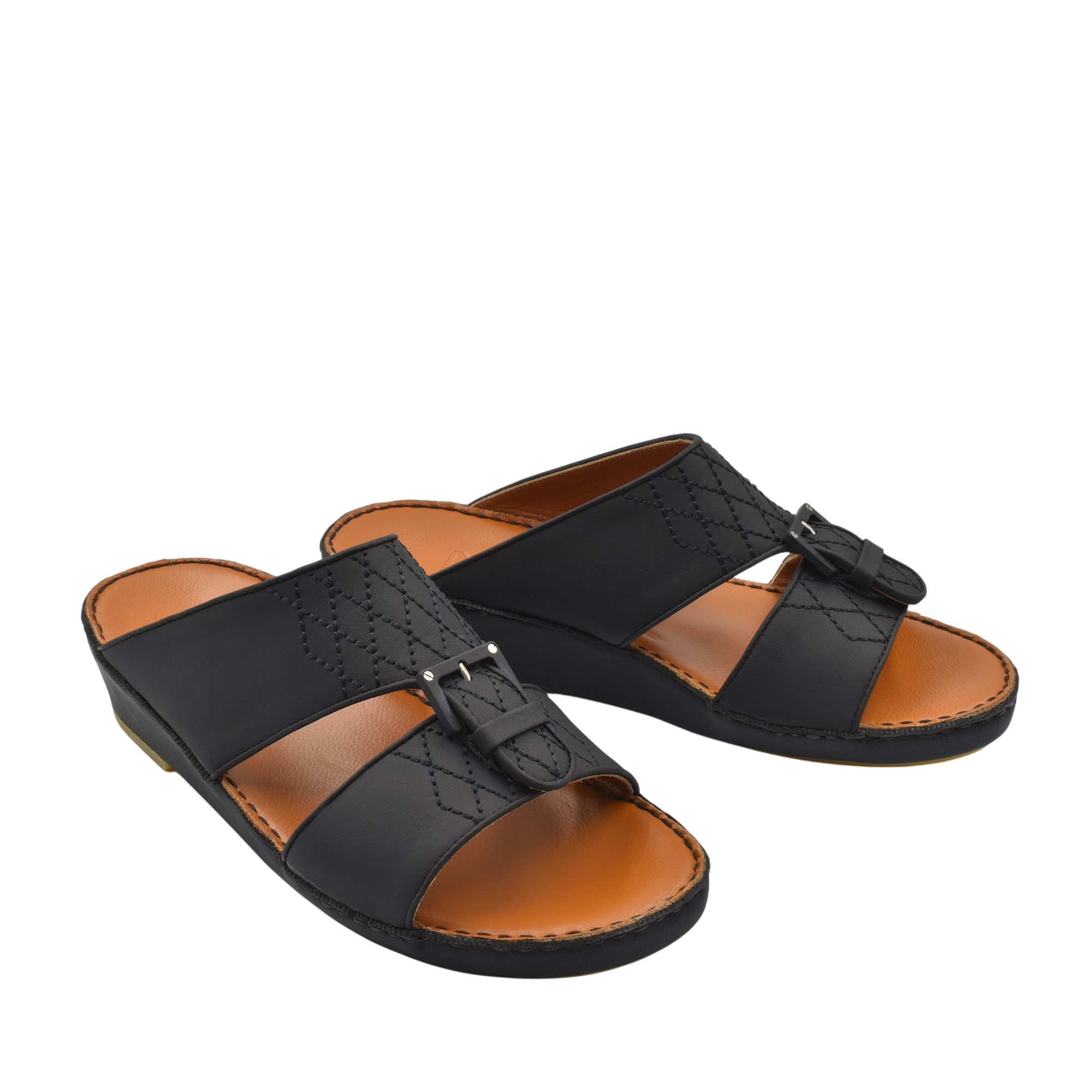 Black Italian Leather Sandals with Buckle Detail and Comfortable Brown Insole from Private Collection