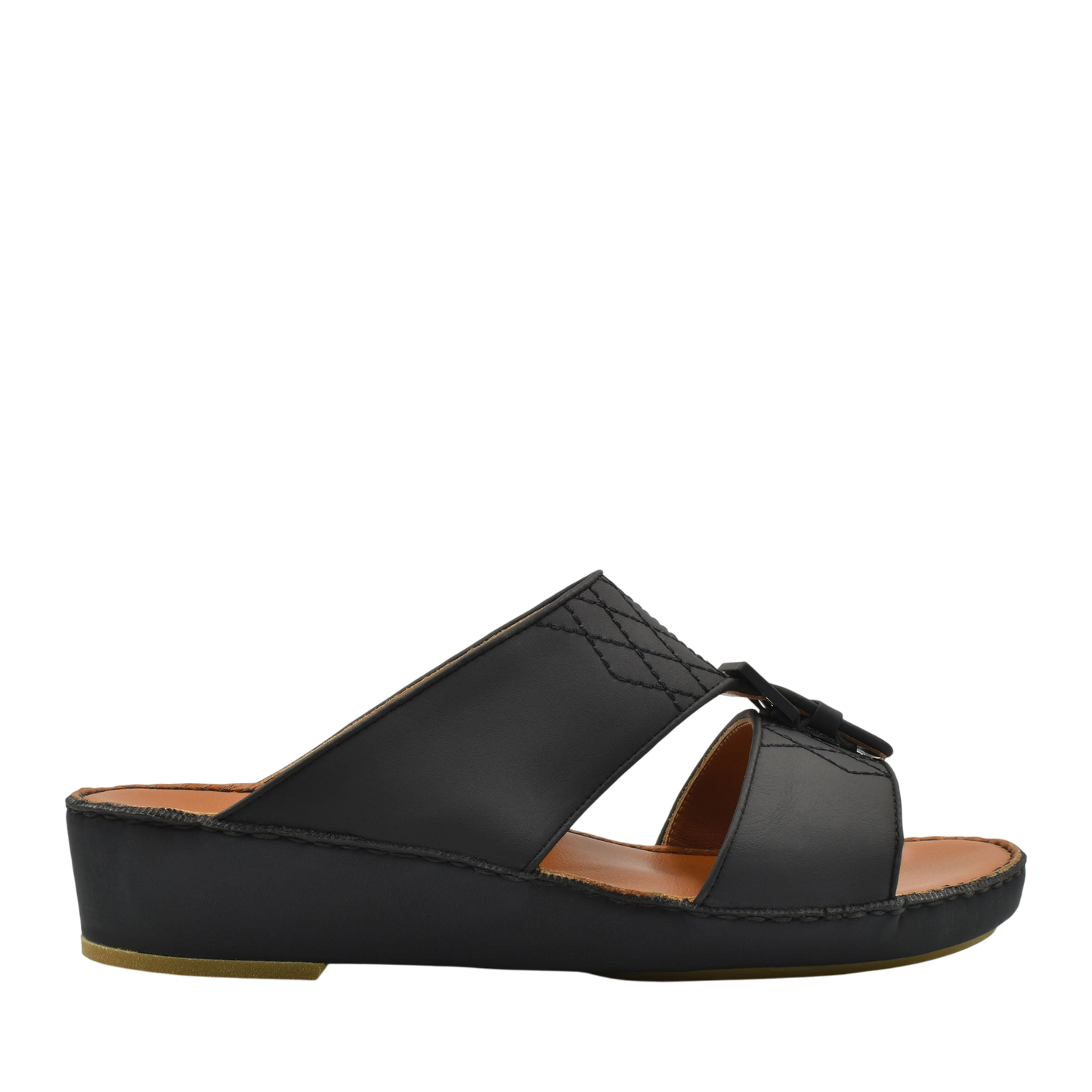 Black Italian Leather Sandals with cushioned sole and open toe design from Private collection
