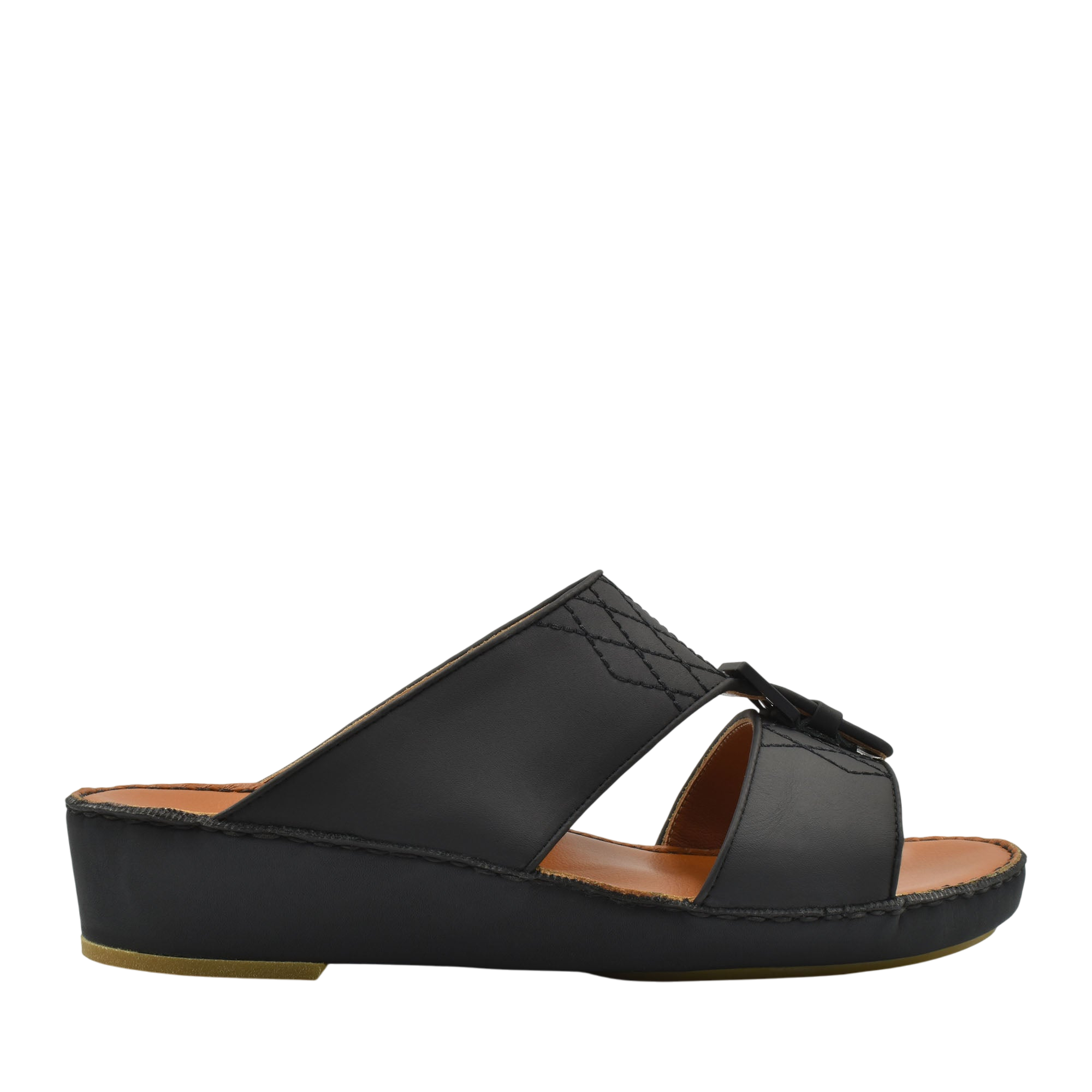 Black Italian Leather Sandals with cushioned sole and open toe design from Private collection