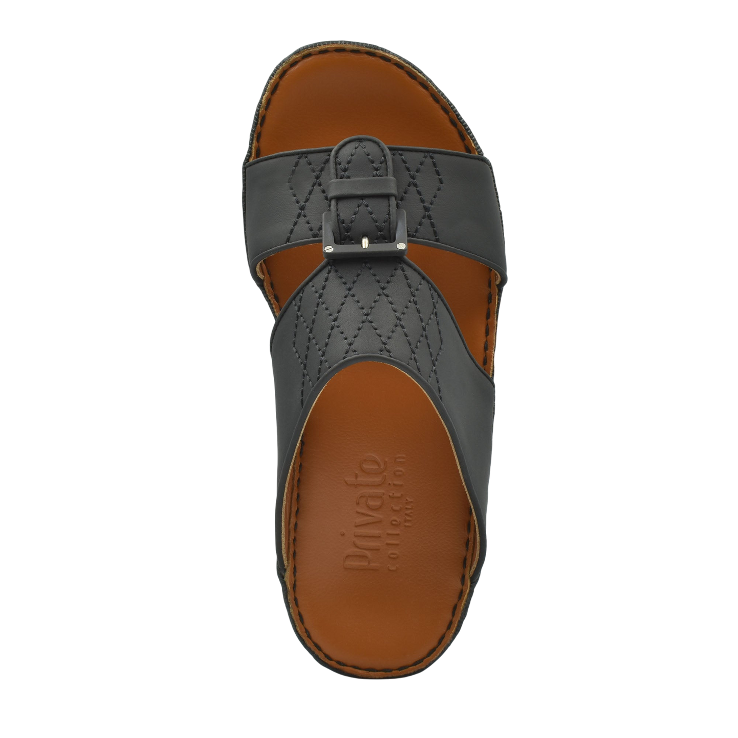 Black Italian Leather Sandals with quilted straps and buckle detail from Private Collection