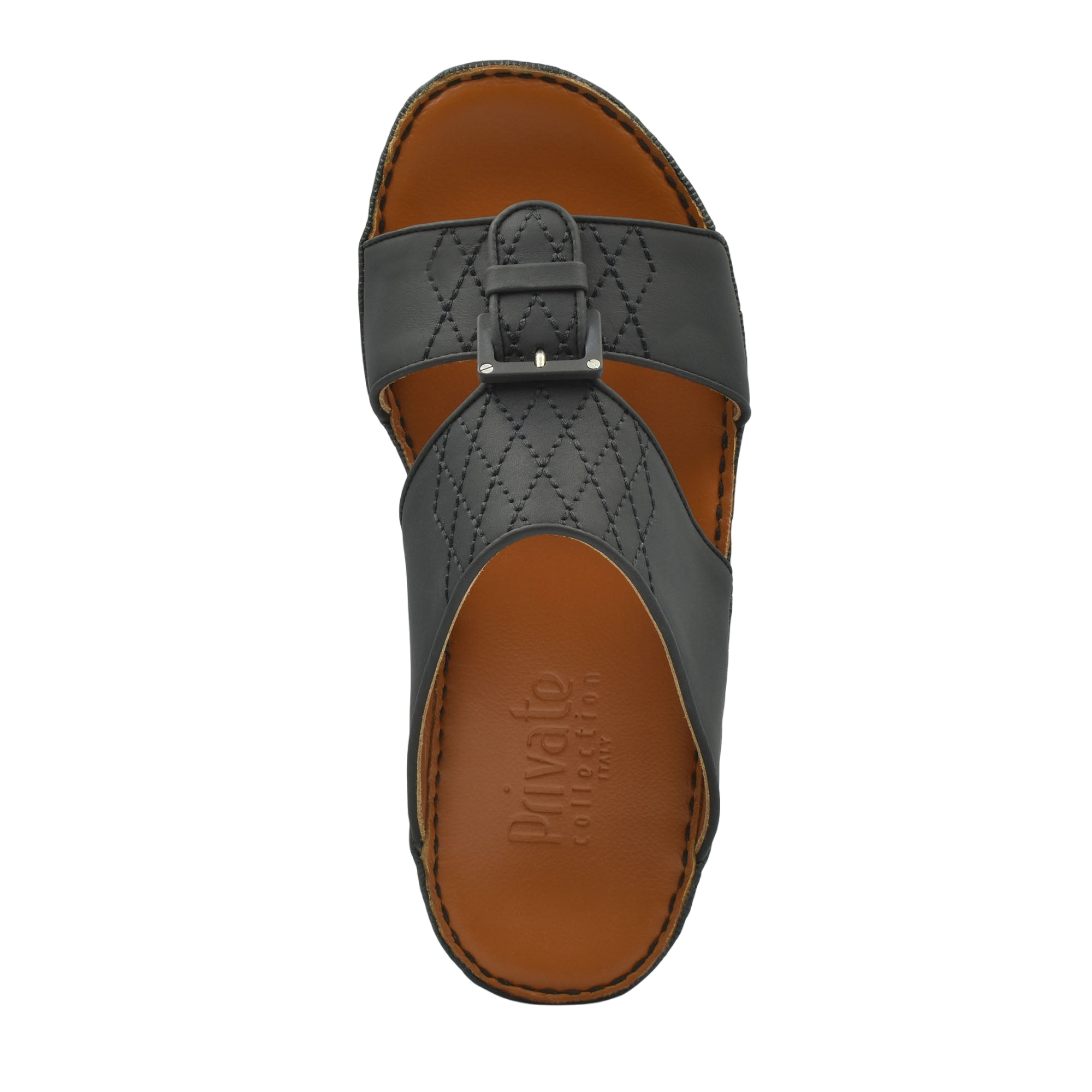 Black Italian Leather Sandals with quilted straps and buckle detail from Private Collection
