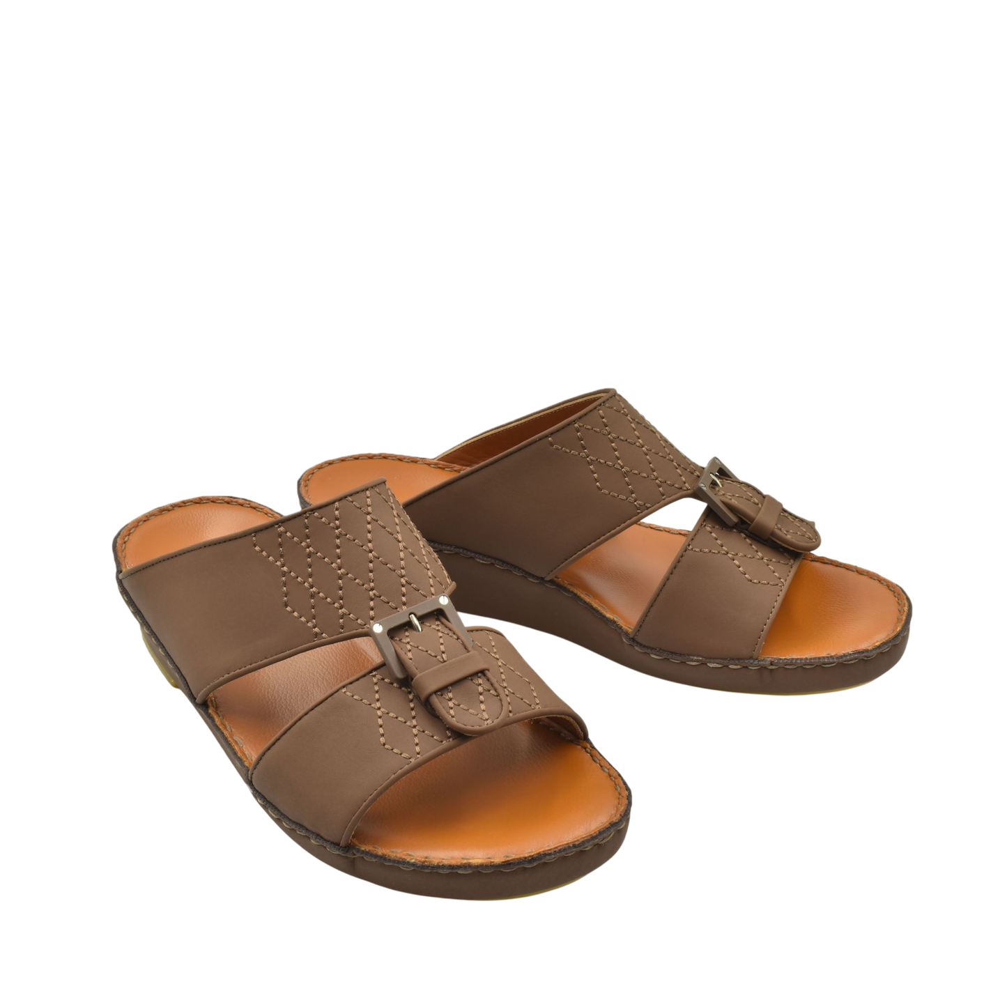 Brown Italian Leather Sandals with double straps and stitched detailing for comfortable wear