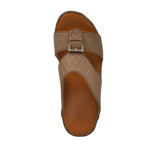 Brown Italian Leather Sandals with quilted design and buckle strap from Private Collection