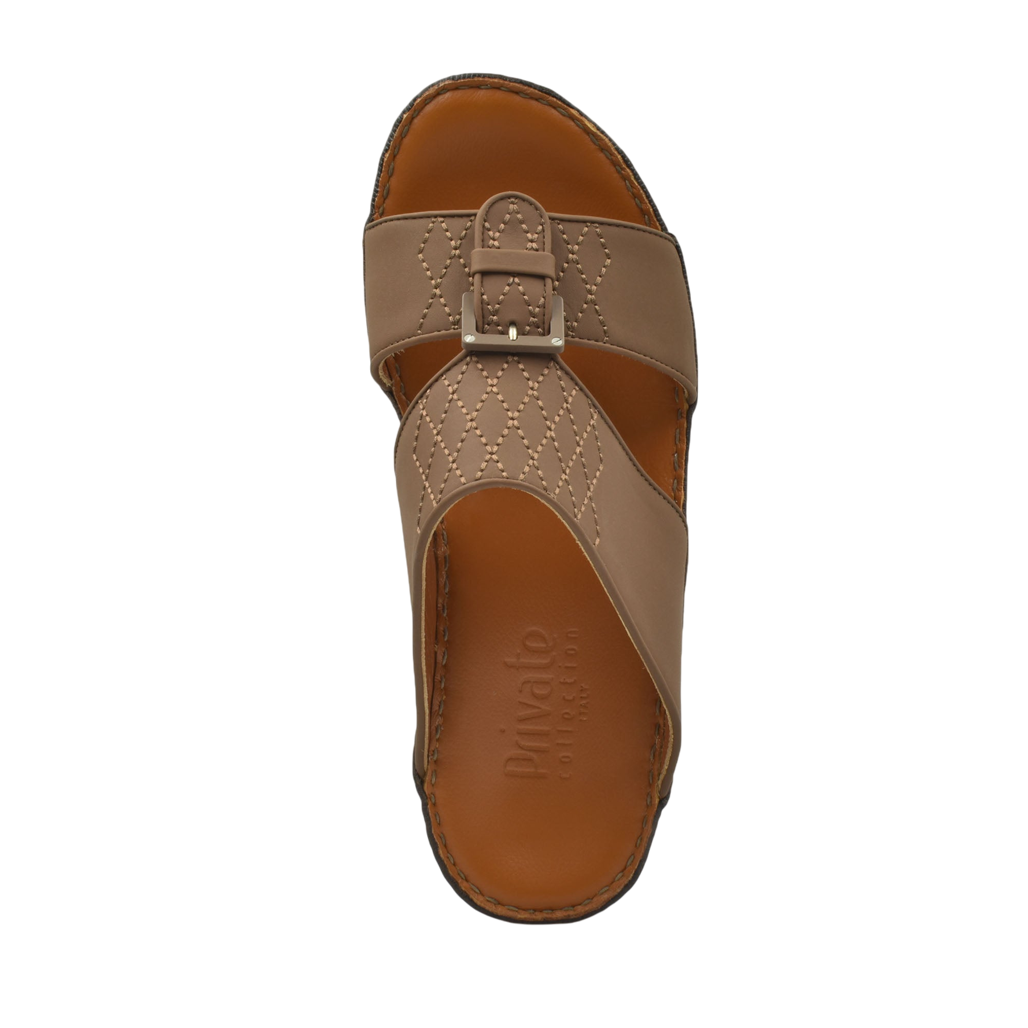 Brown Italian Leather Sandals with quilted design and buckle strap from Private Collection