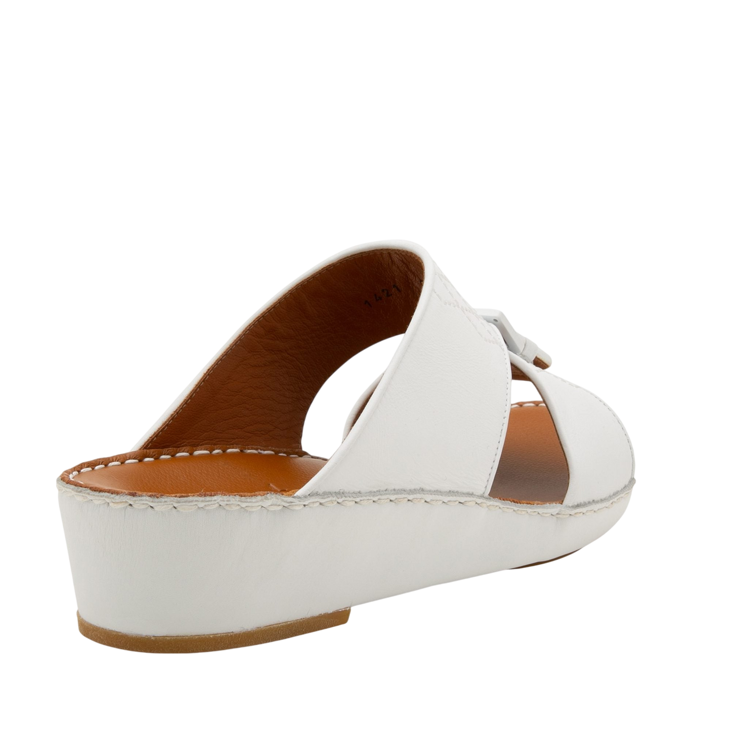 White Italian Leather Sandals with cushioned insole and low wedge heel from Private Collection