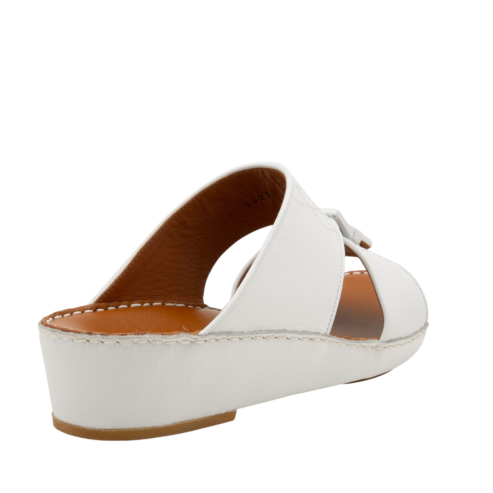 White Italian Leather Sandals with cushioned insole and low wedge heel from Private Collection