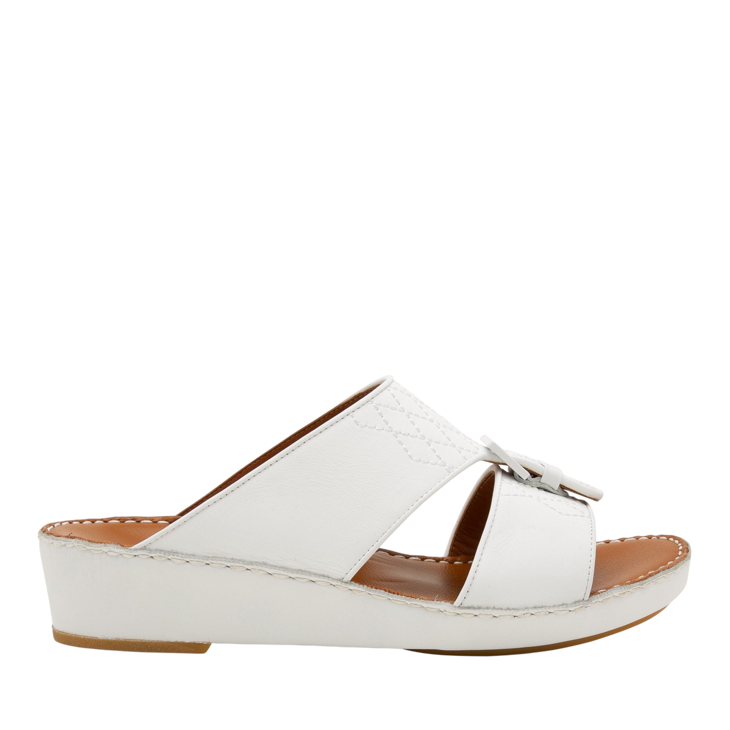 White Italian Leather Sandals with open toe and low wedge heel from private collection