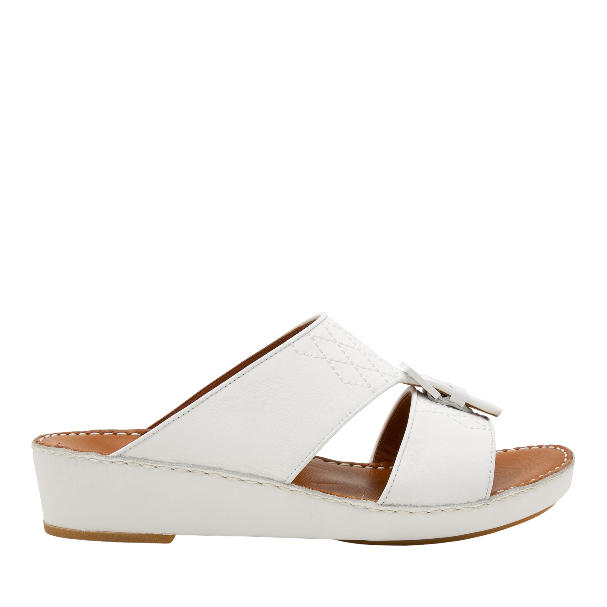 White Italian Leather Sandals with open toe and low wedge heel from private collection