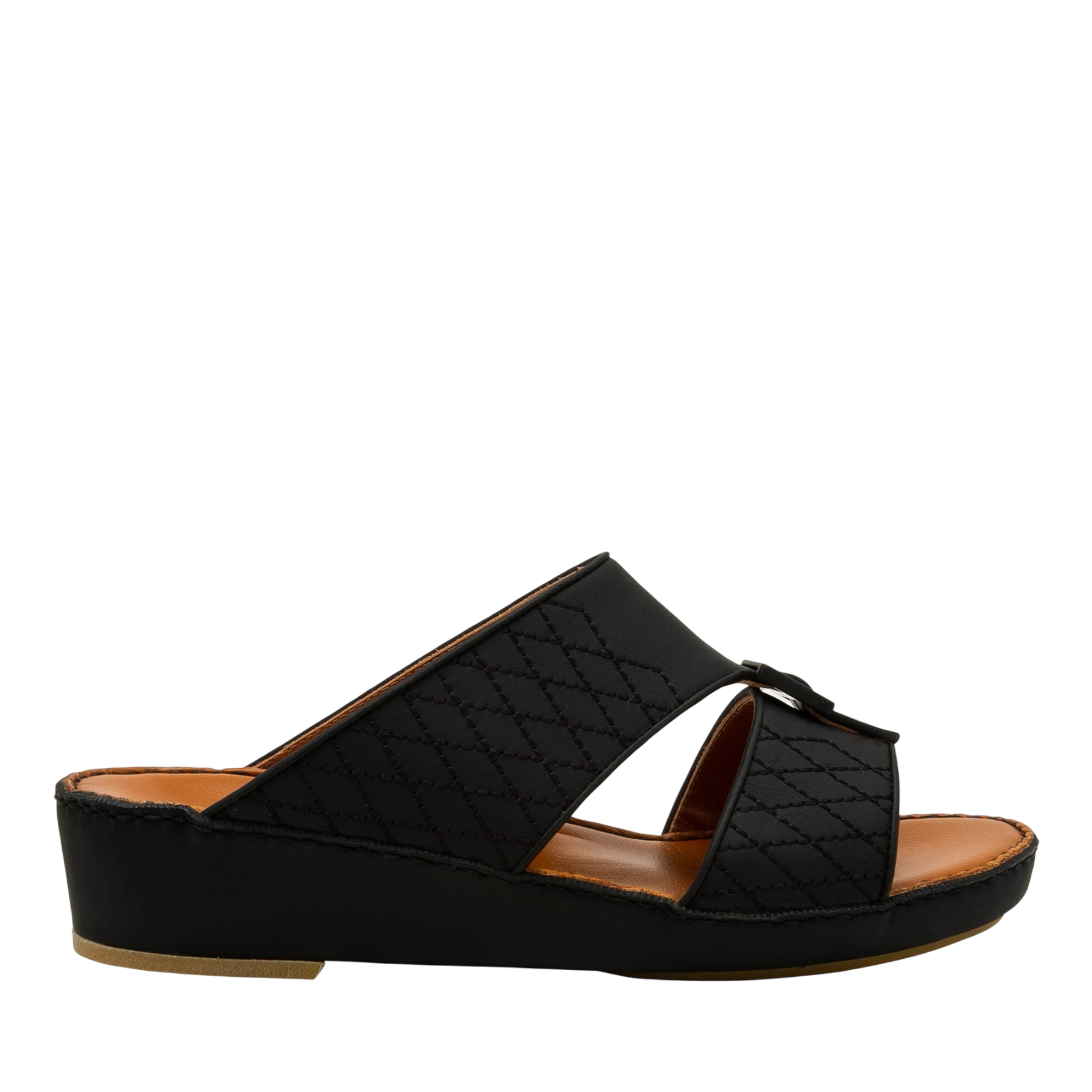 Black quilted luxury calf leather sandals with open toe and low wedge heel