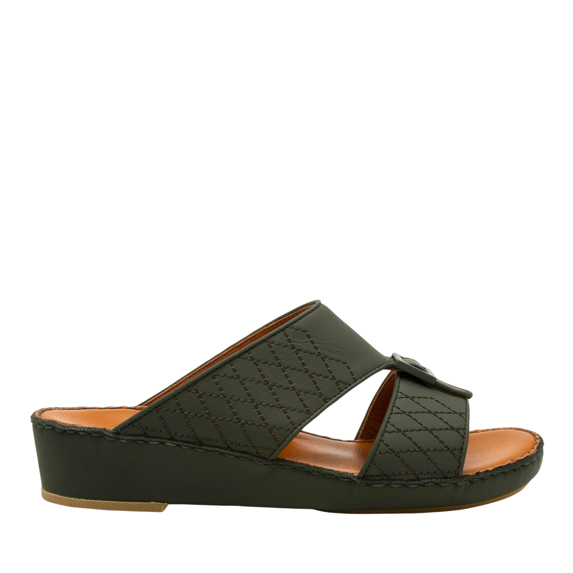 Black luxury calf leather sandals with quilted straps and a low wedge heel for comfortable wear