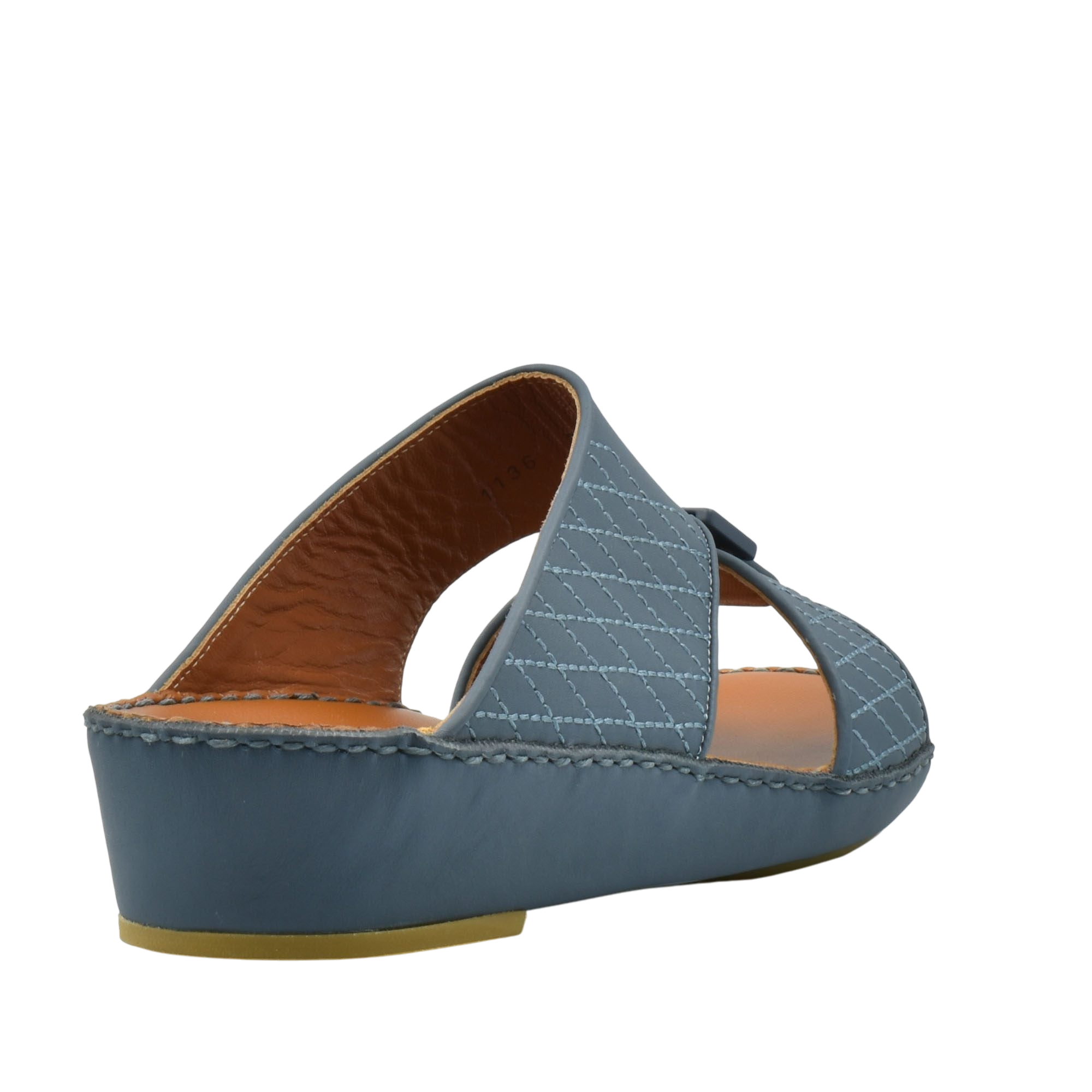 Blue luxury calf leather sandals with wedge heel and stitched detailing for stylish comfort