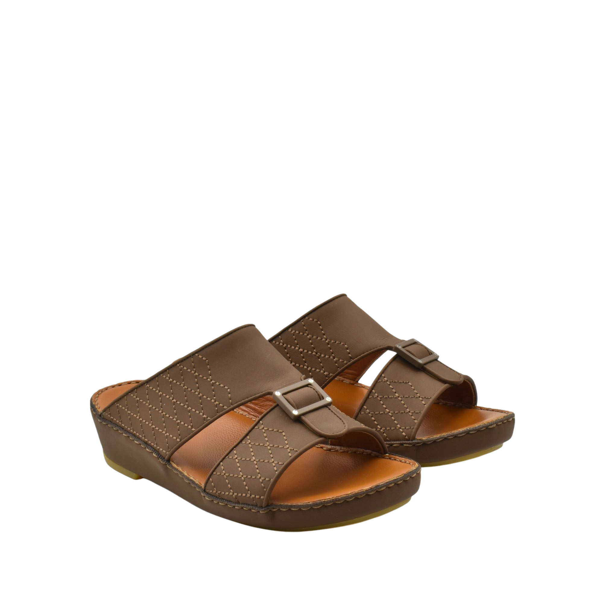 Brown luxury calf leather sandals with stitched detailing and buckle straps from private collection