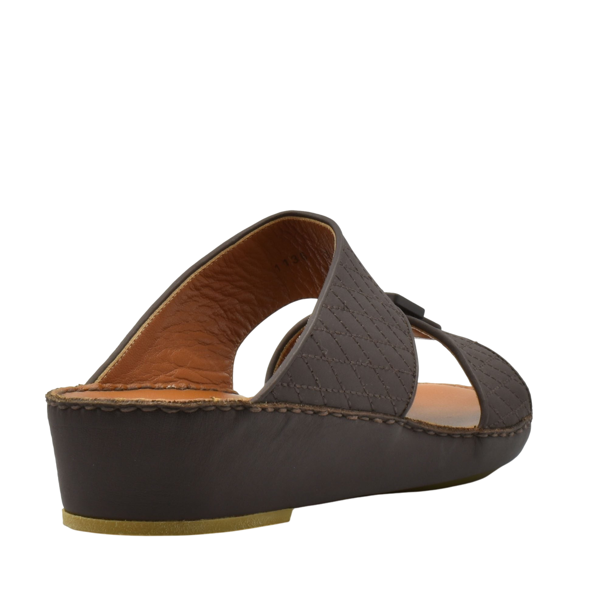 Brown luxury calf leather sandals with cushioned footbed and stitched detailing in a wedge style