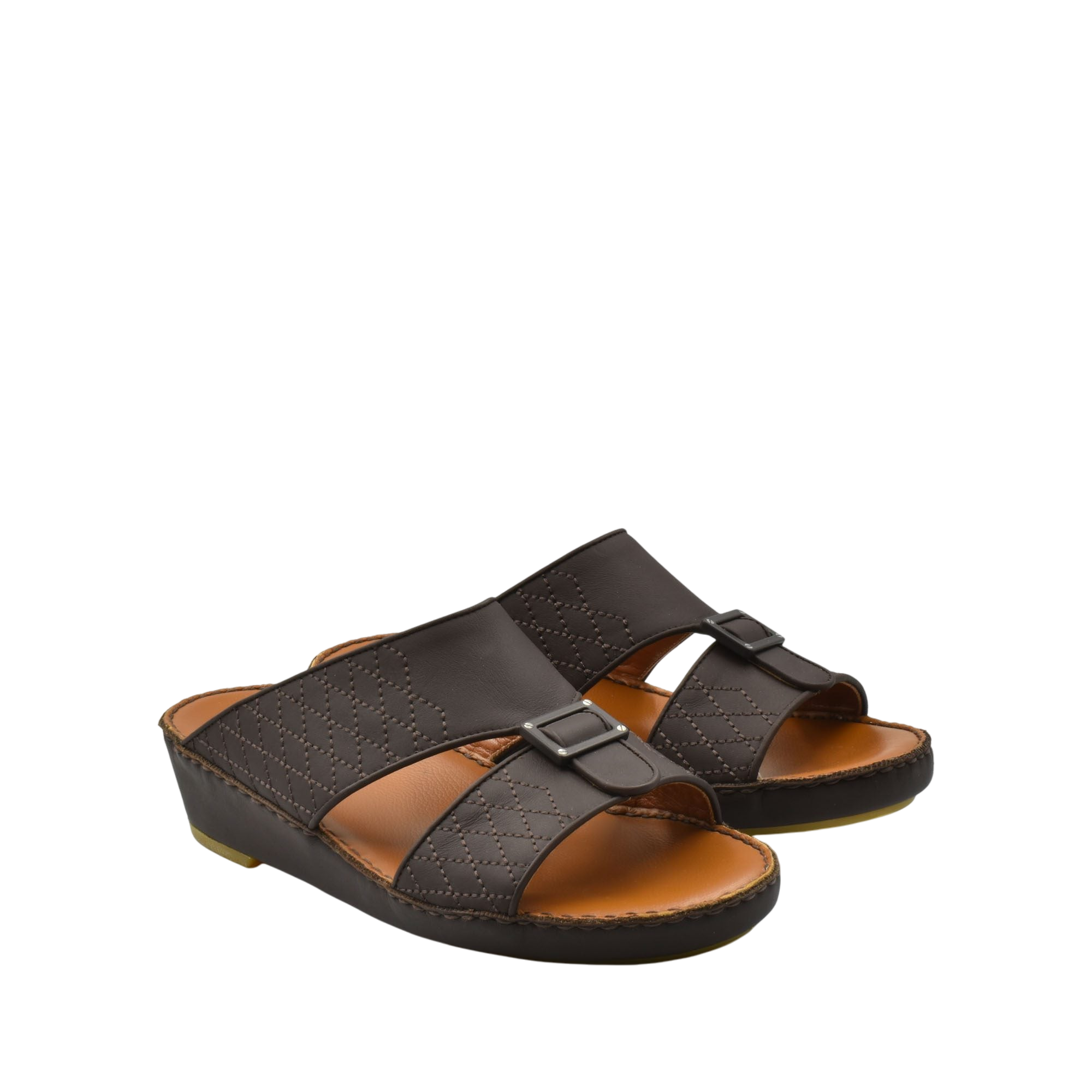 Pair of black luxury calf leather sandals with buckle detail and comfortable wedge sole