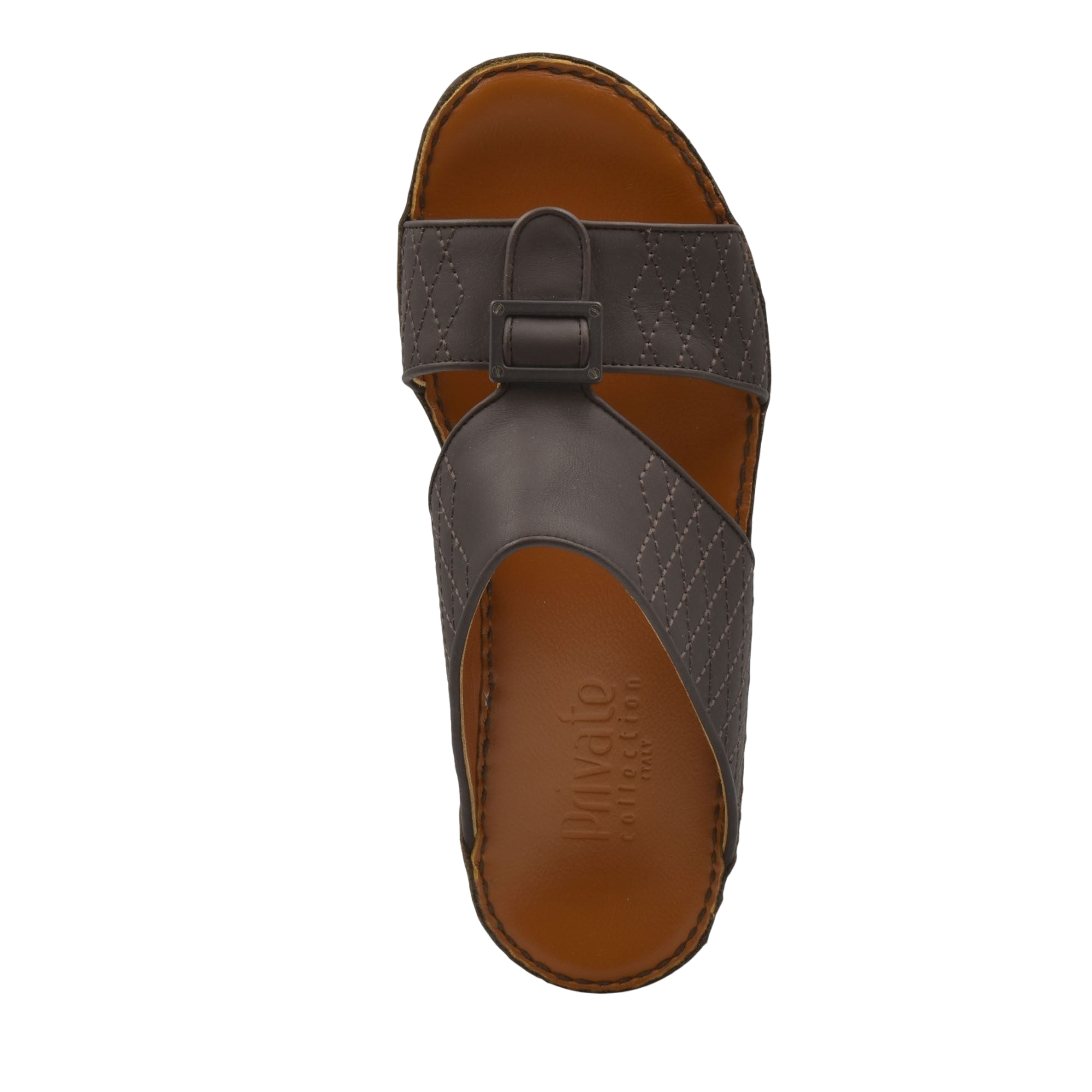 Luxury calf leather sandals in dark brown with stitched straps and cushioned footbed from Private collection