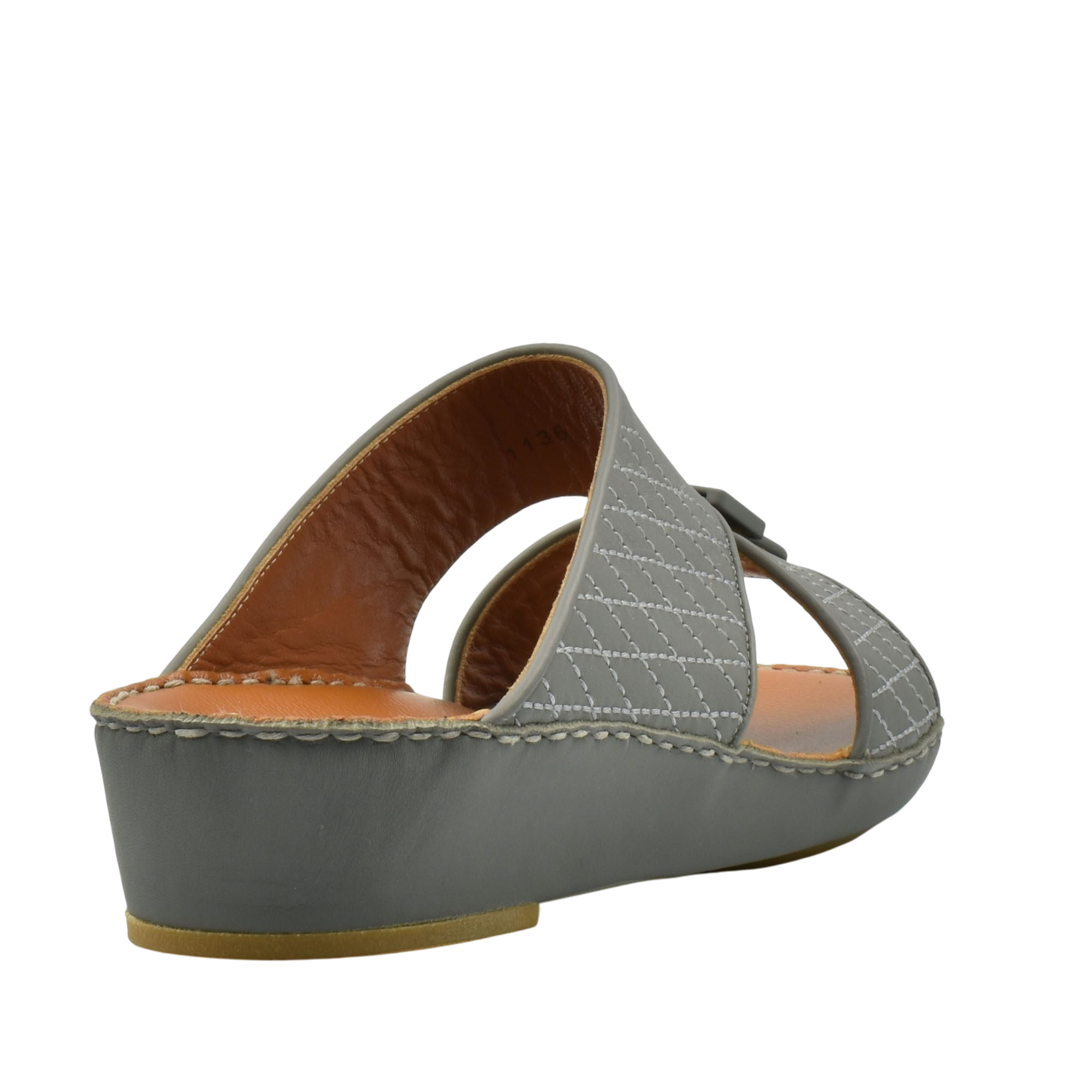 Gray luxury calf leather sandals with quilted upper and low wedge heel from private collection