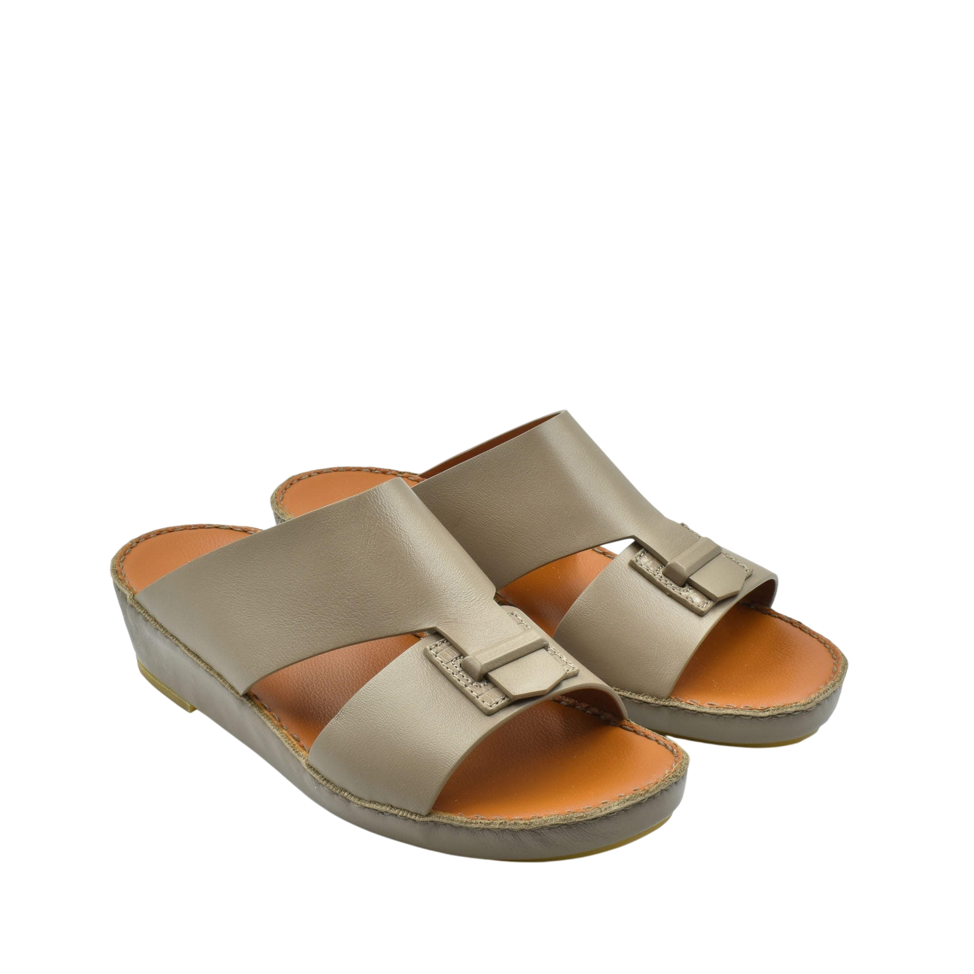 Beige luxury leather sandals with open toe and buckle detail from private collection
