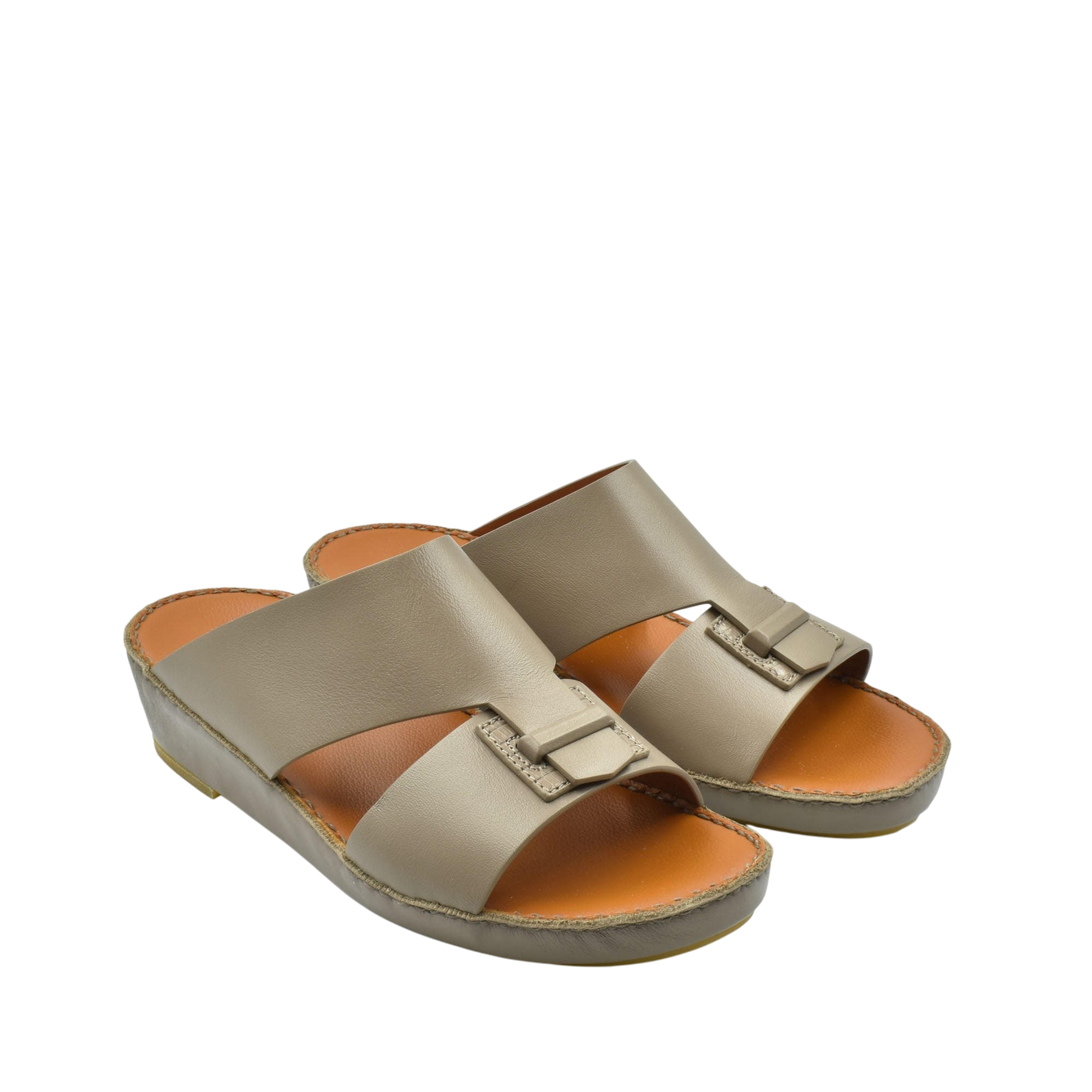 Beige luxury leather sandals with open toe and buckle detail from private collection