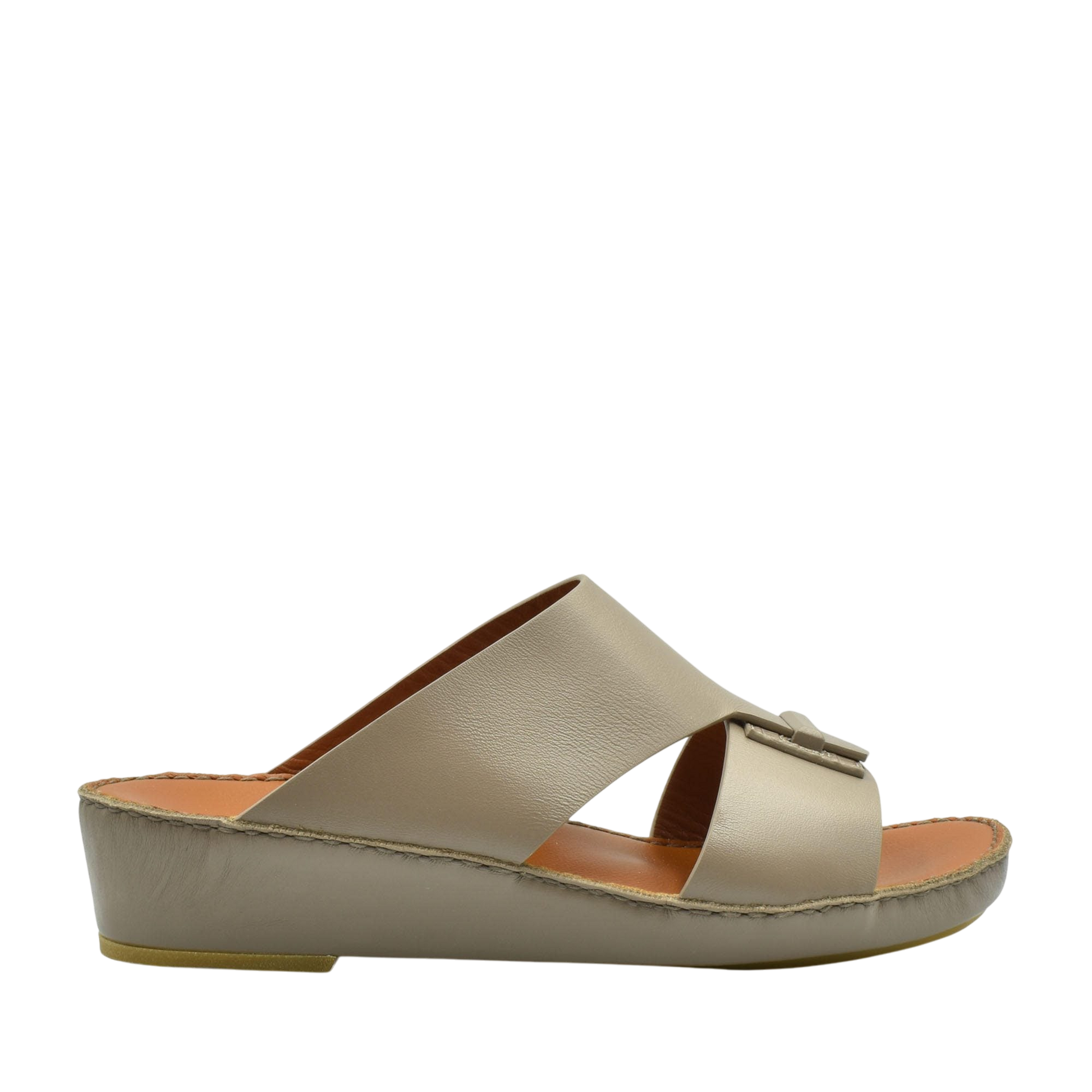 Beige luxury leather sandals with cushioned sole and slip-on design from private collection