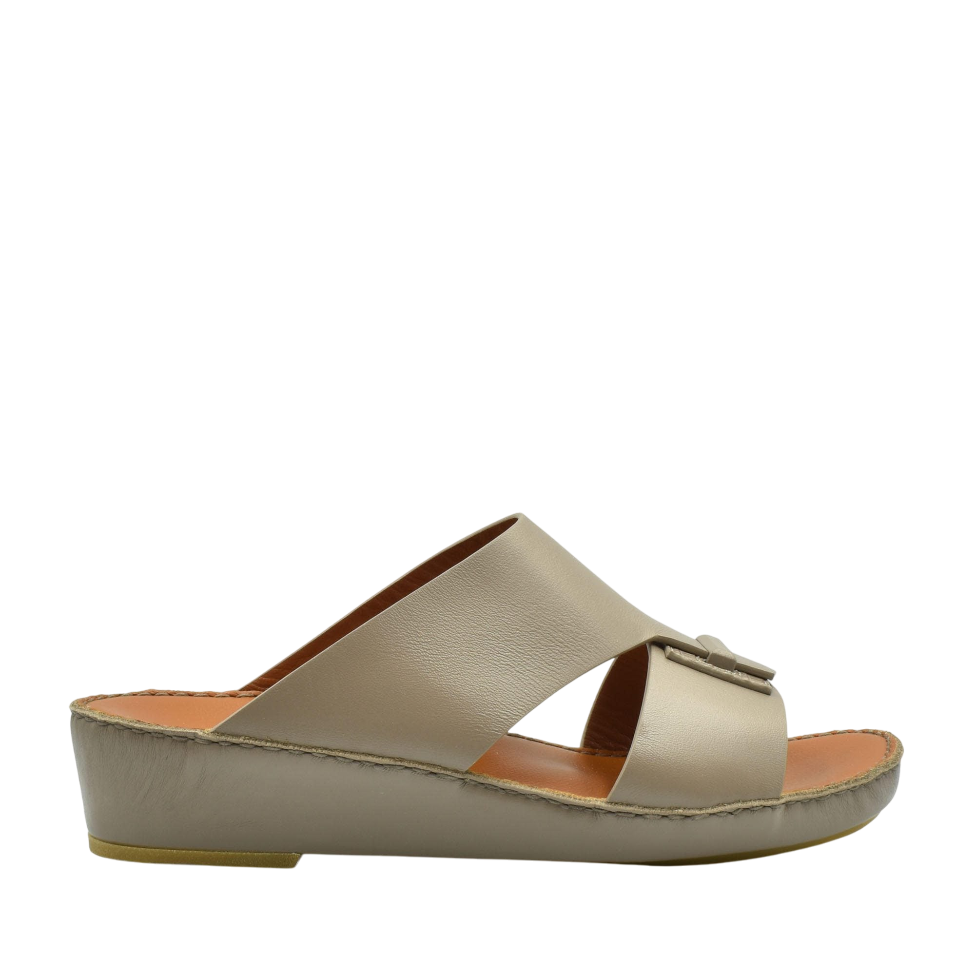 Beige luxury leather sandals with cushioned sole and slip-on design from private collection