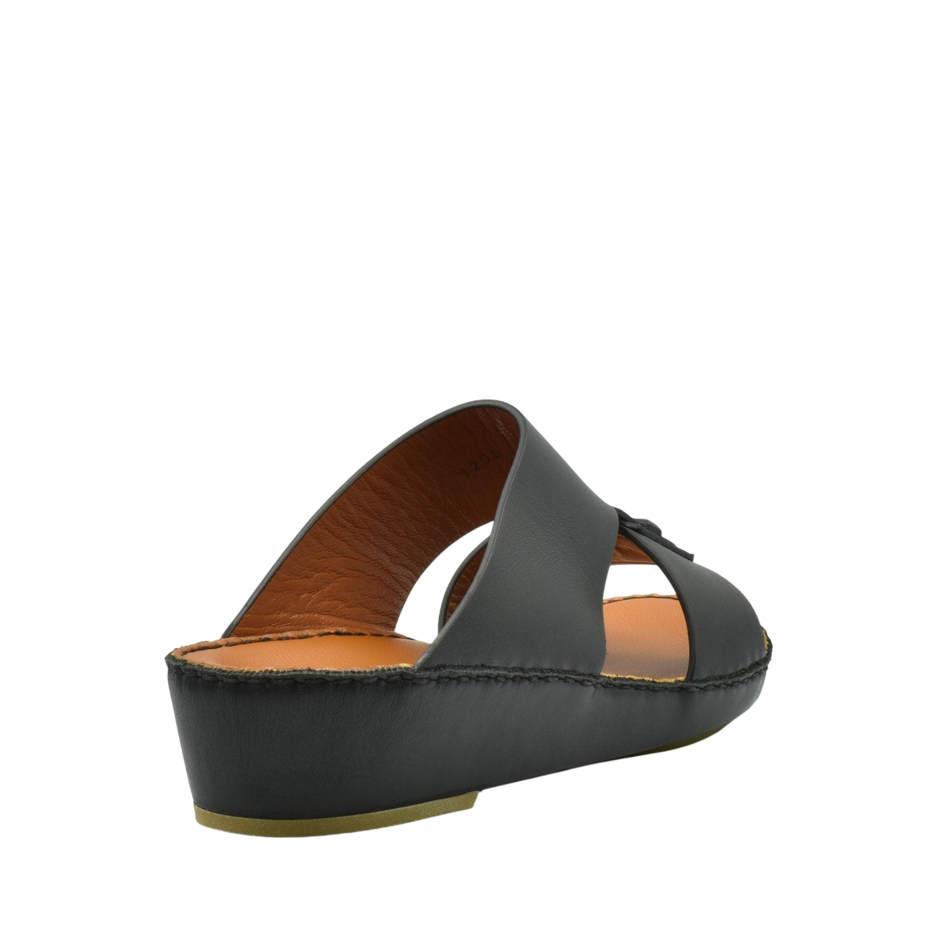 Black luxury leather sandals with cushioned sole and open toe design from private collection