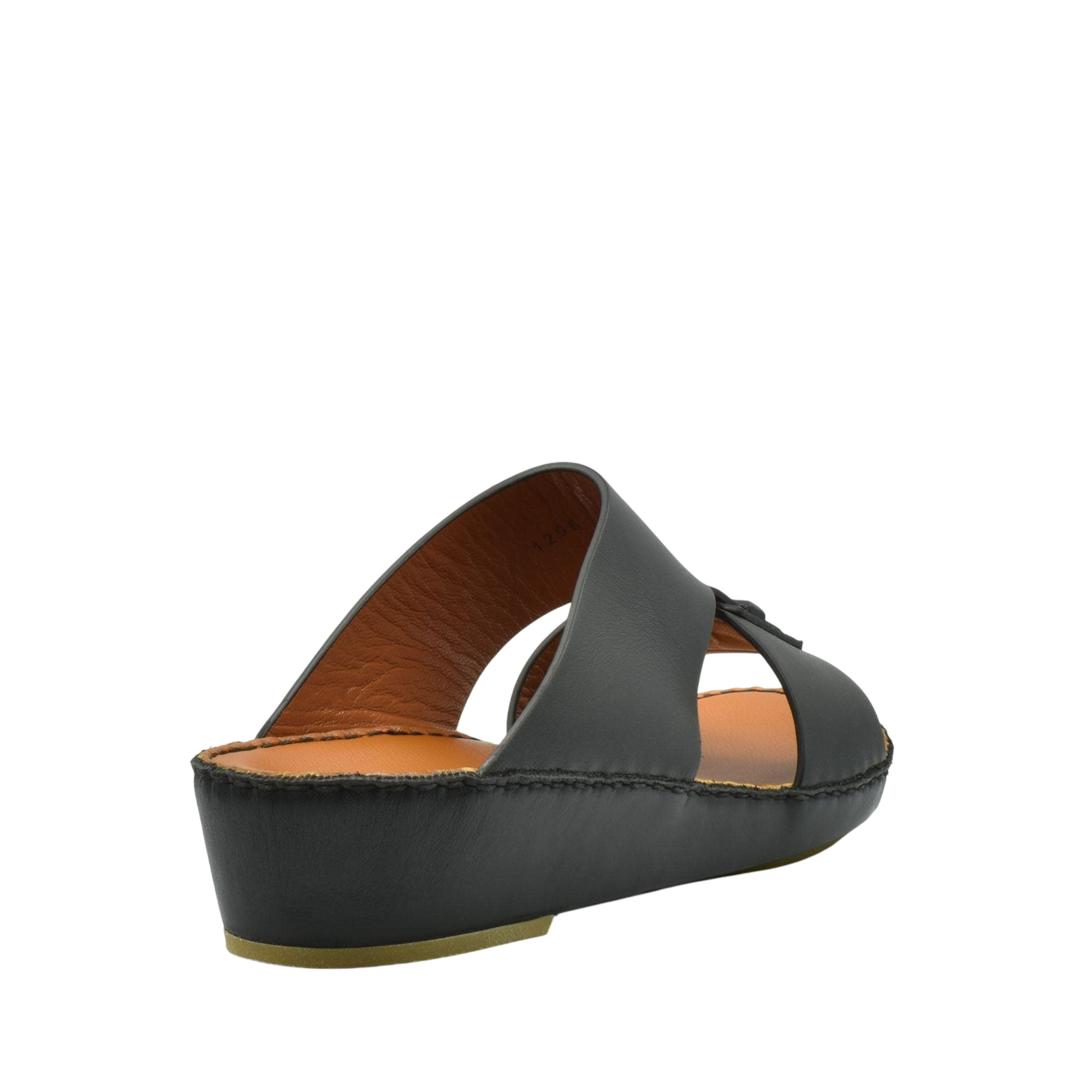 Black luxury leather sandals with cushioned sole and open toe design from private collection