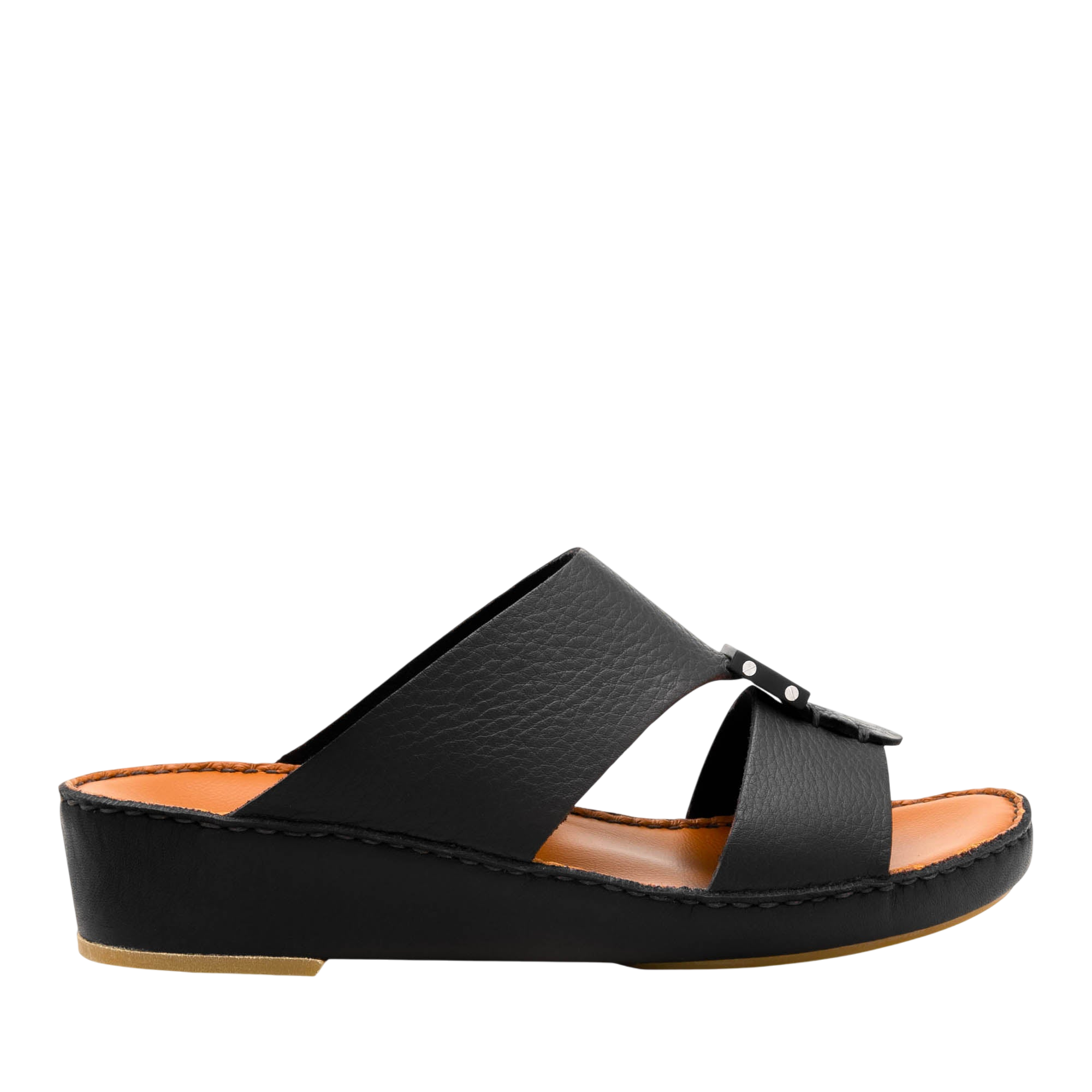 Black luxury leather sandals with cushioned sole and open toe design from Private Collection