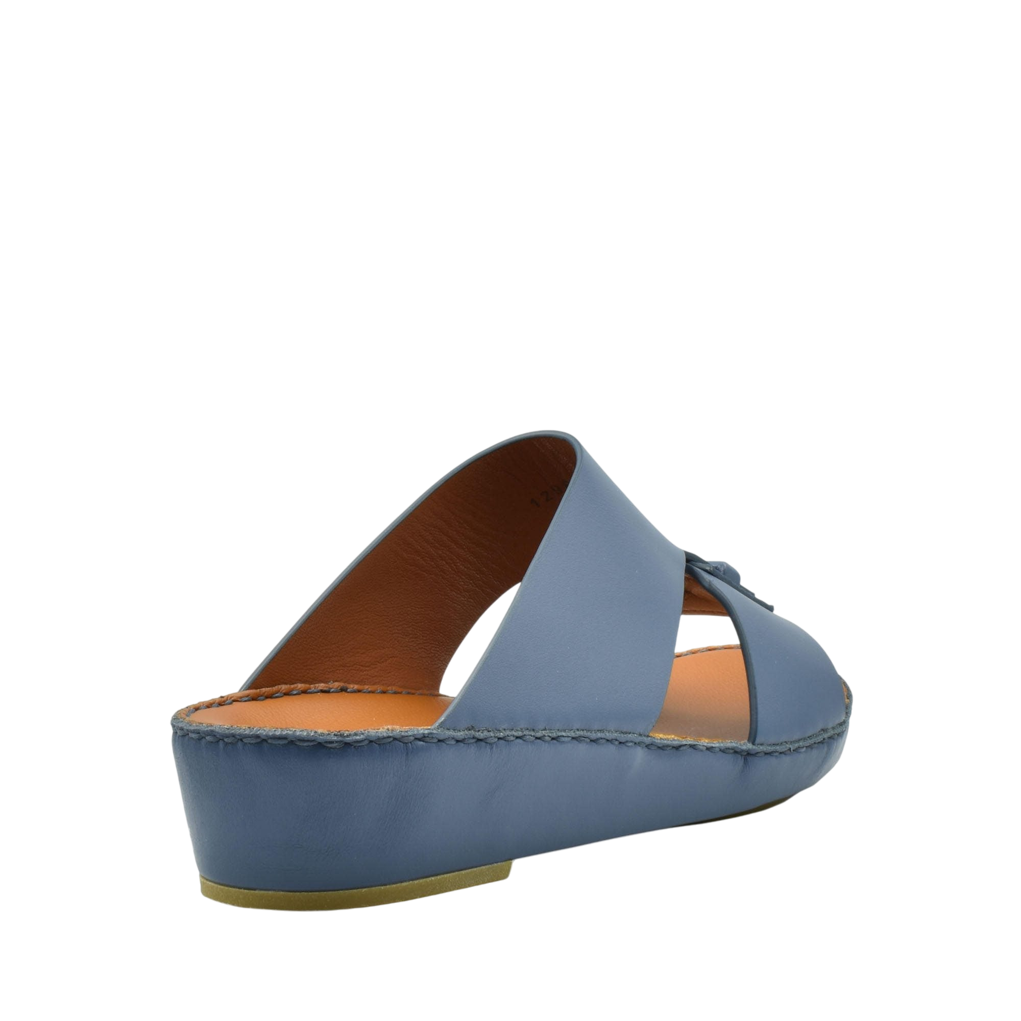 Blue luxury leather sandals with open toe and cushioned sole from Private Collection