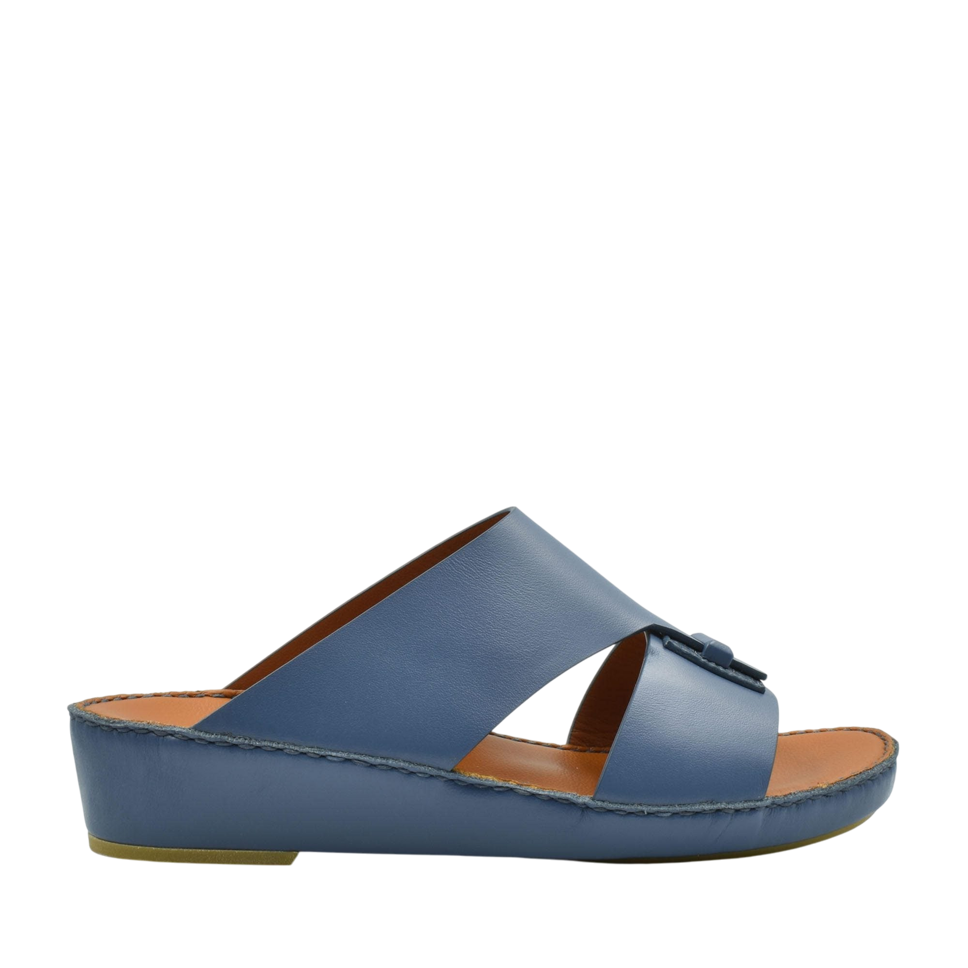 Blue luxury leather sandals with open toe and wedge sole from Private collection
