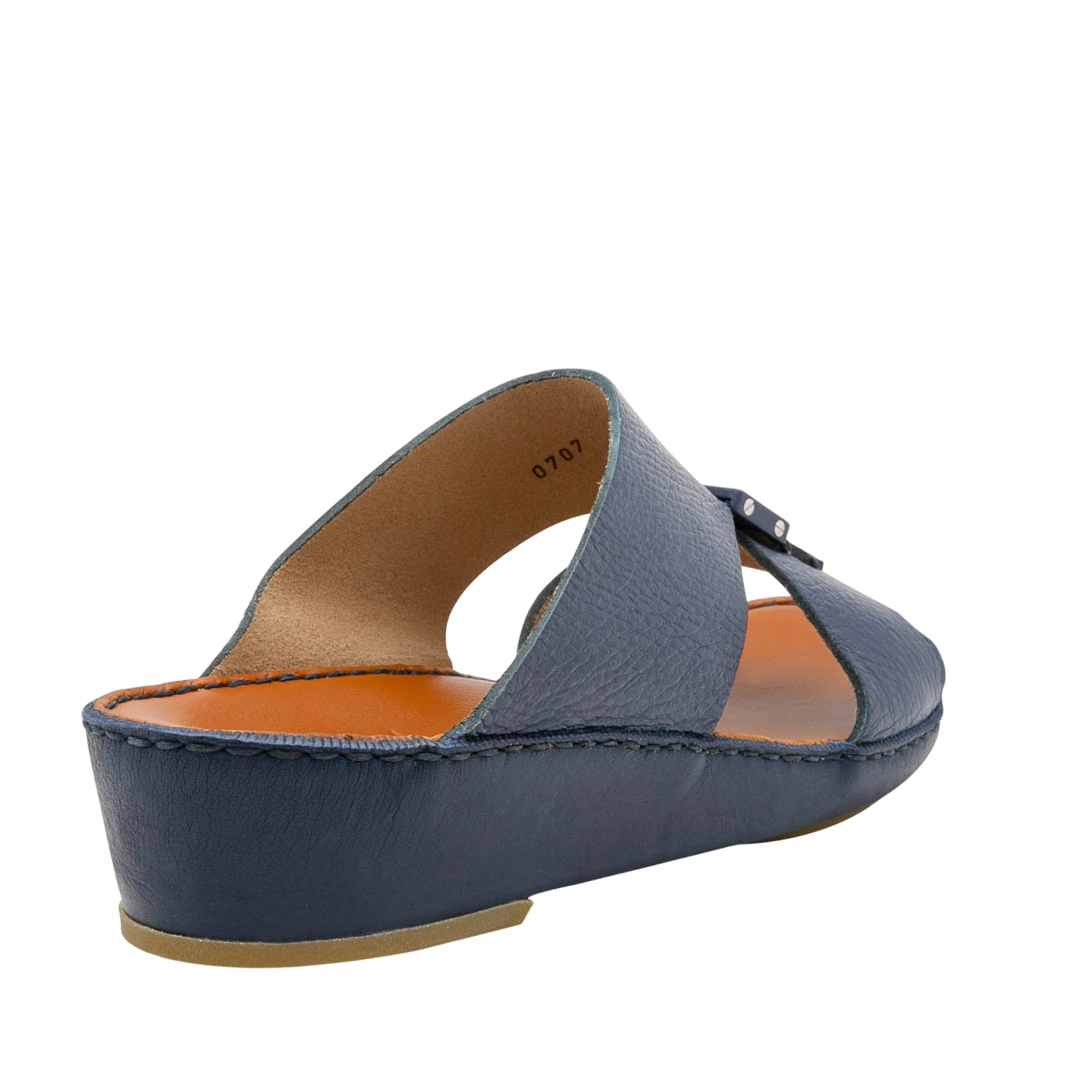 Blue luxury leather sandals with slip-on design and cushioned insole from private collection