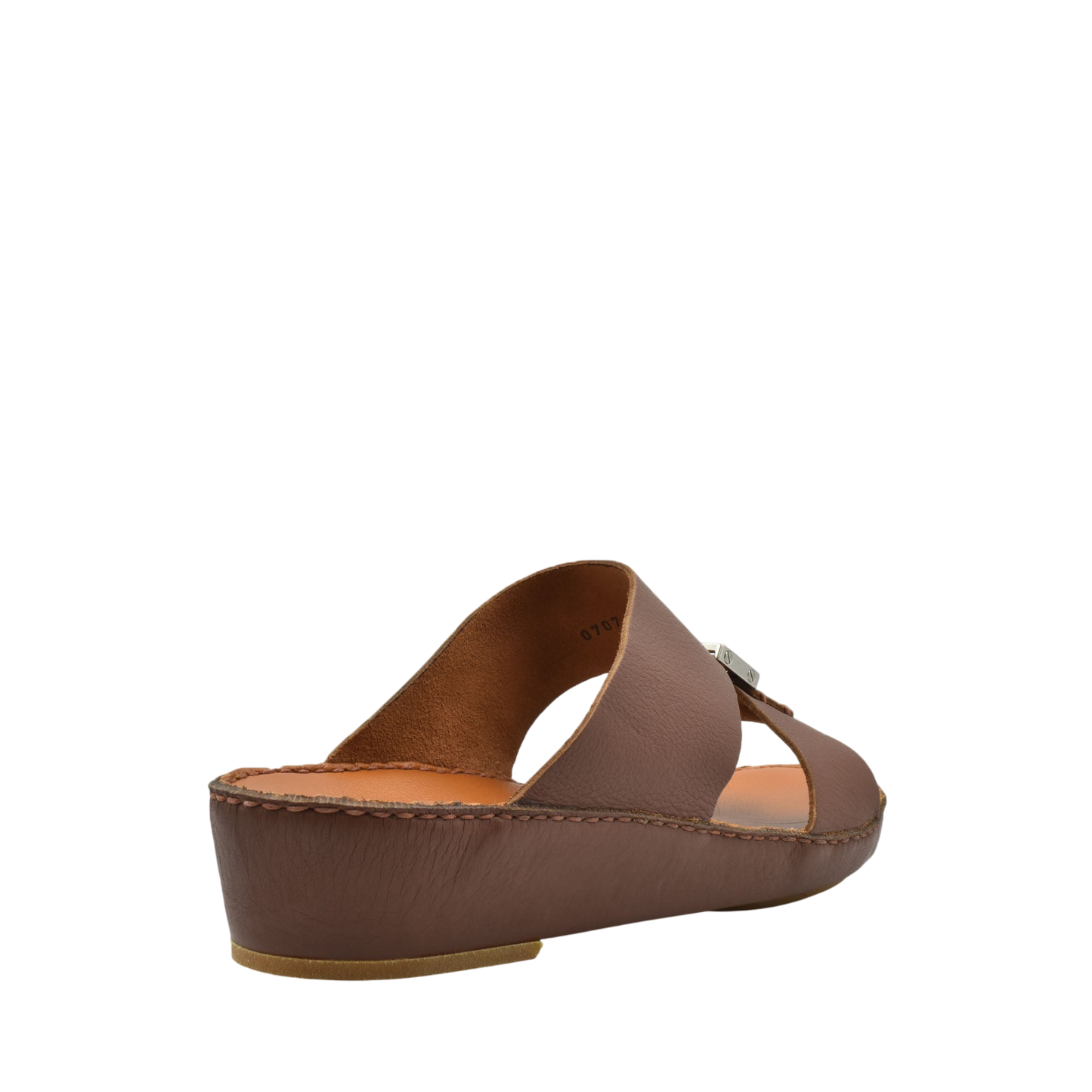 Brown metallic deercalf slides with open toe and low wedge heel from Private collection
