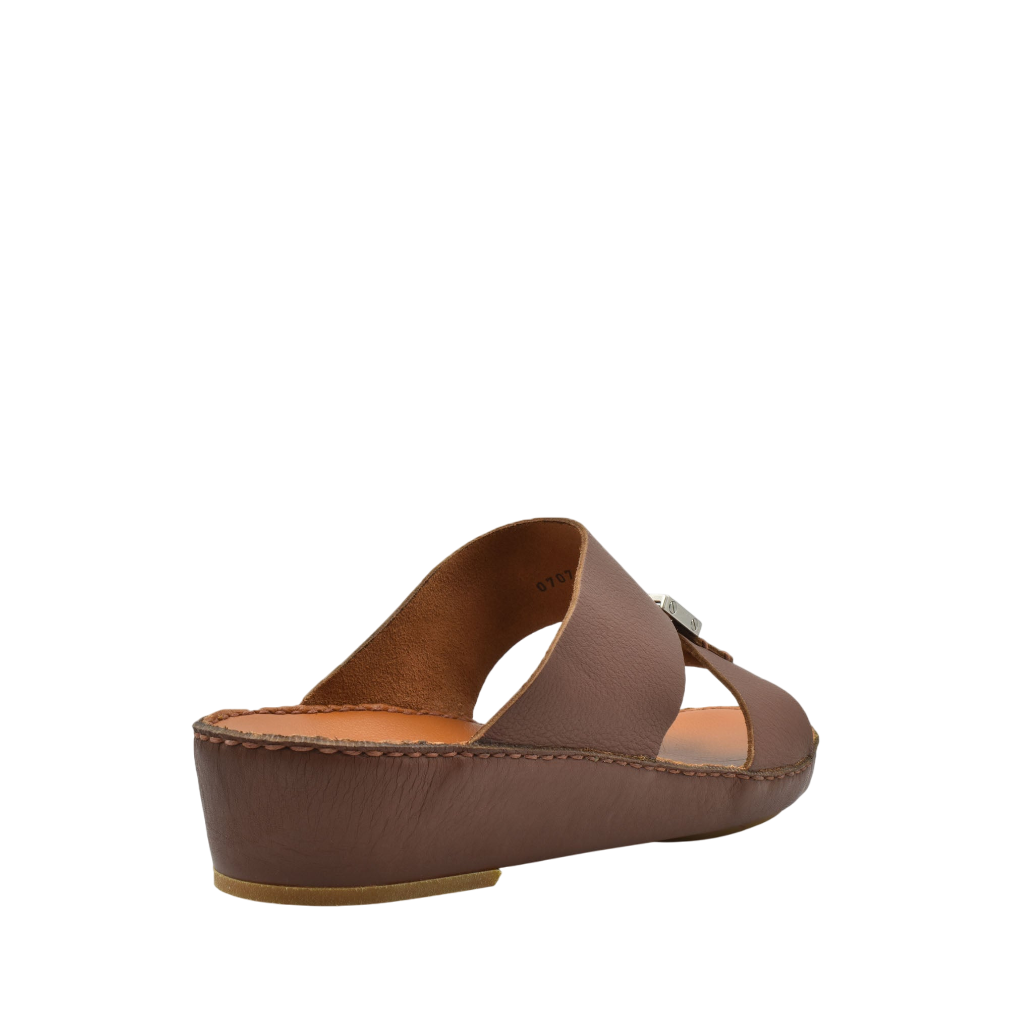 Brown metallic deercalf slides with open toe and low wedge heel from Private collection