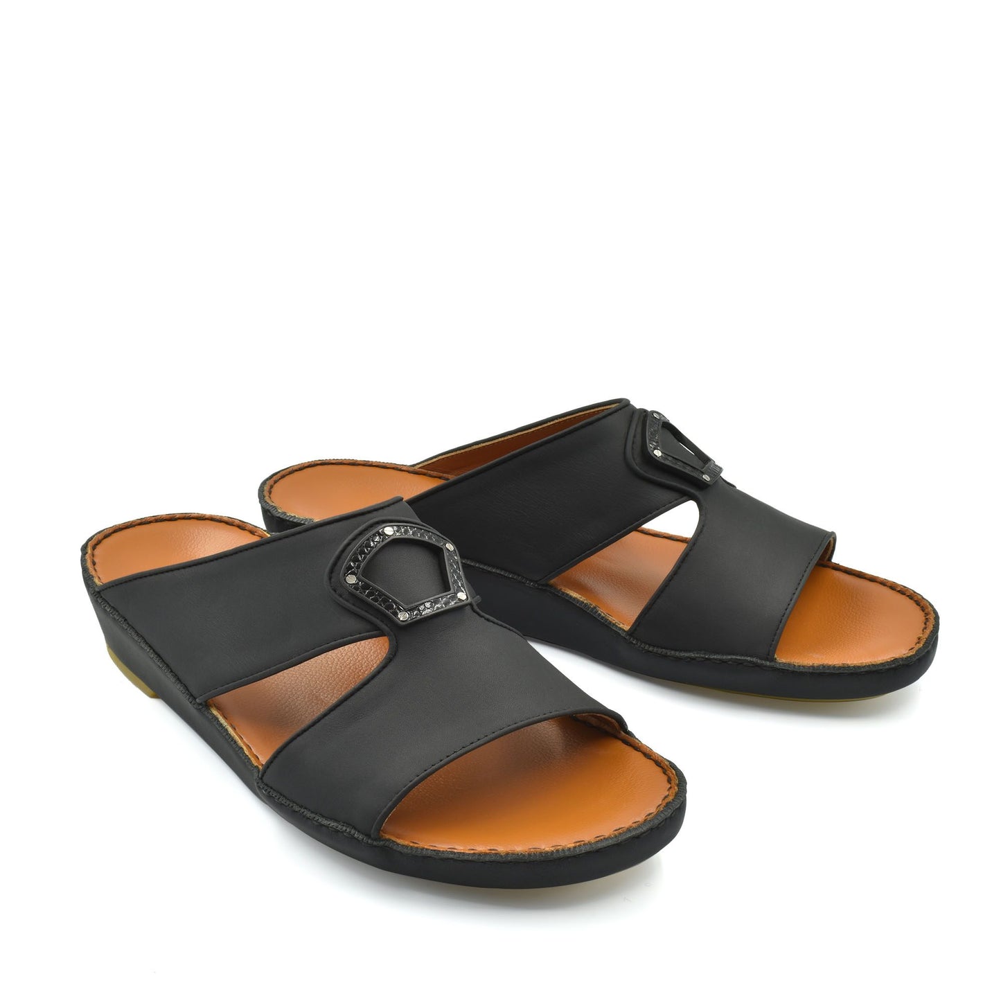 Black Peninsula Taglio sandals with open toe and decorative buckle on leather upper