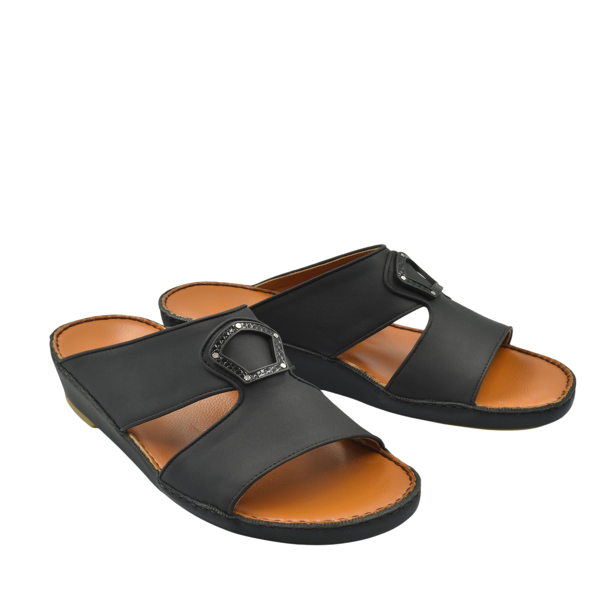 Black Peninsula Taglio sandals with open toe and decorative buckle on leather upper