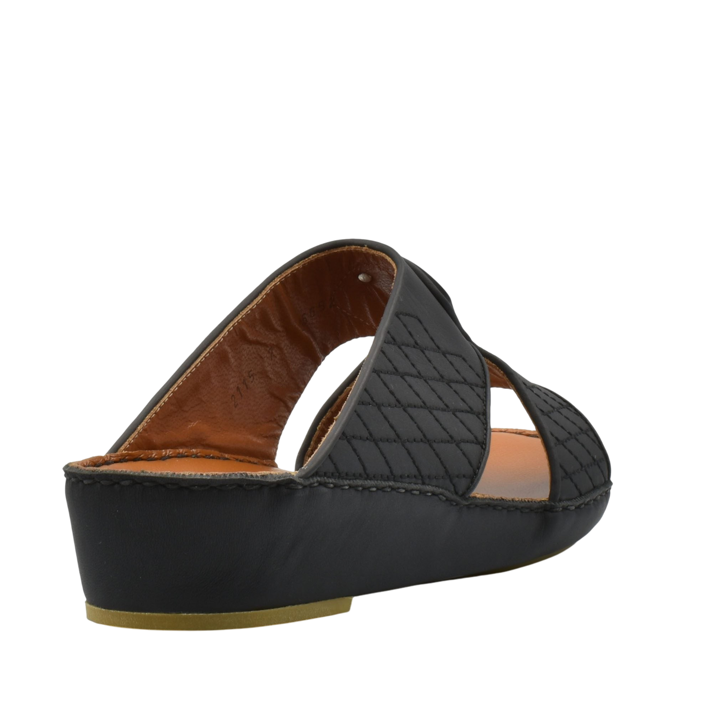 Black premium slip-on sandals with quilted straps and cushioned sole for comfort
