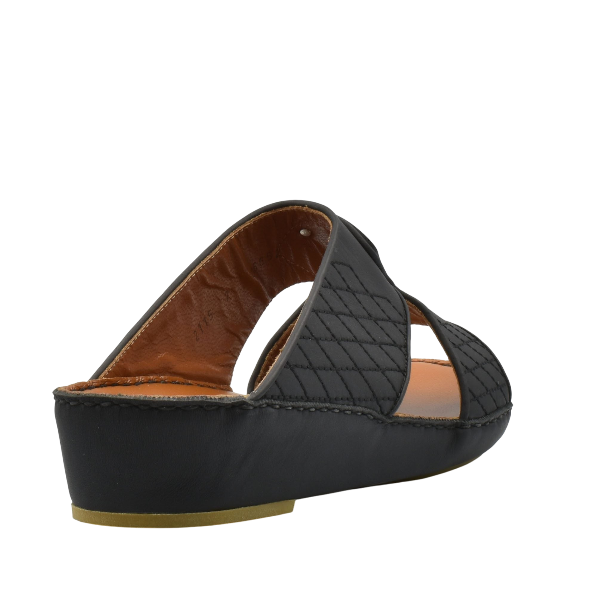 Black premium slip-on sandals with quilted straps and cushioned sole for comfort