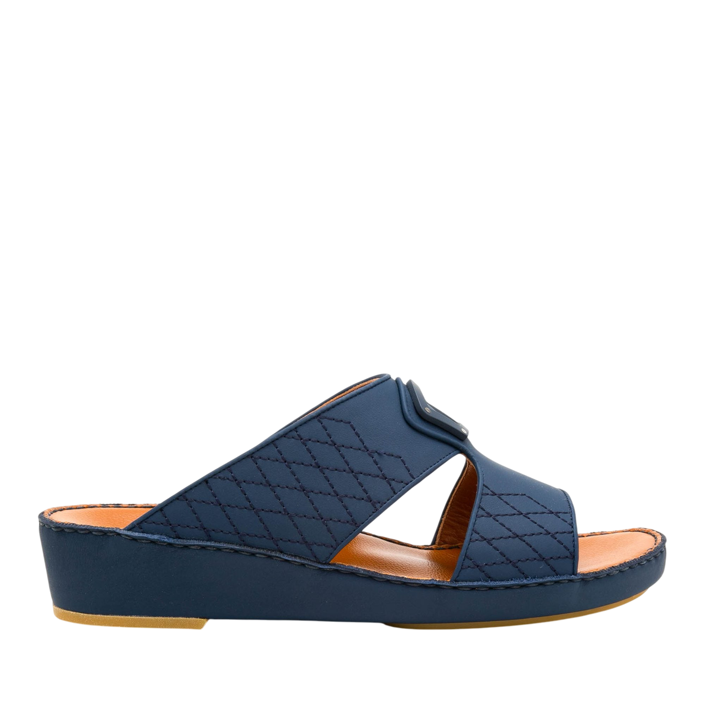 Navy blue premium slip-on sandals with quilted design and cushioned sole for comfortable wear