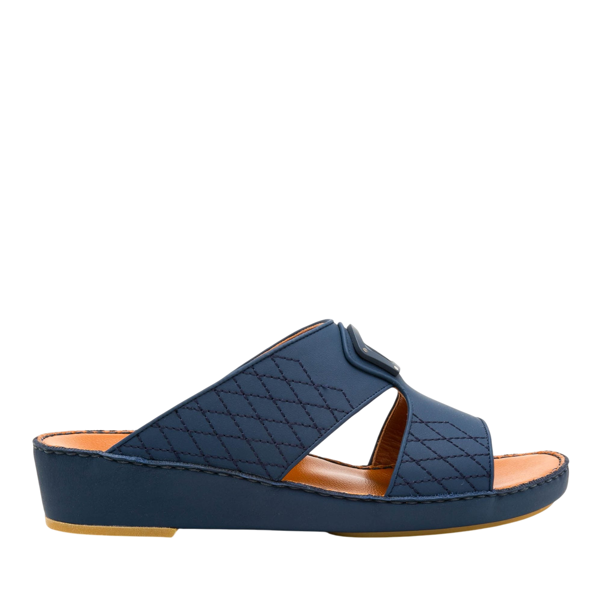 Navy blue premium slip-on sandals with quilted design and cushioned sole for comfortable wear