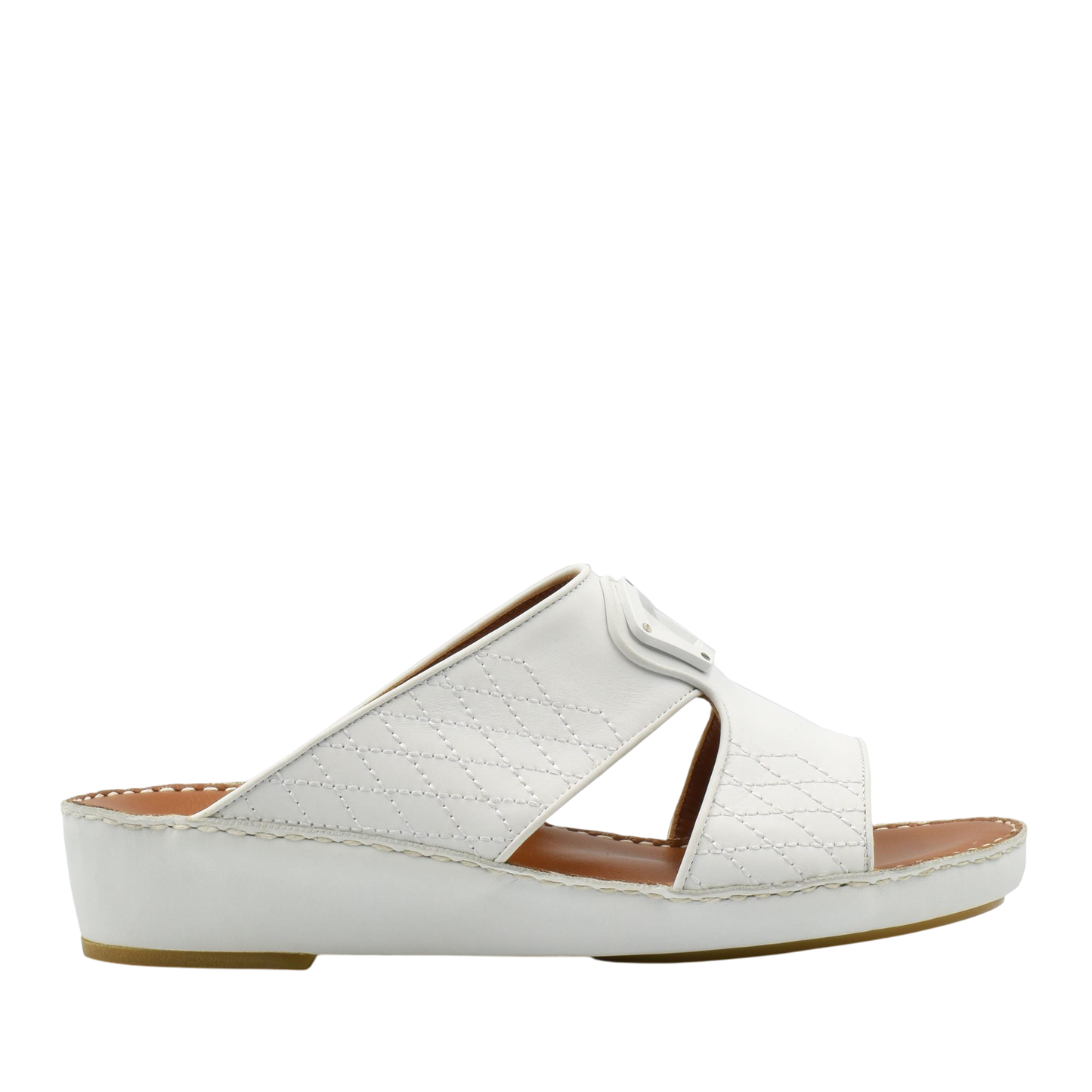 White premium slip-on sandals with quilted design and cushioned sole from Private Collection