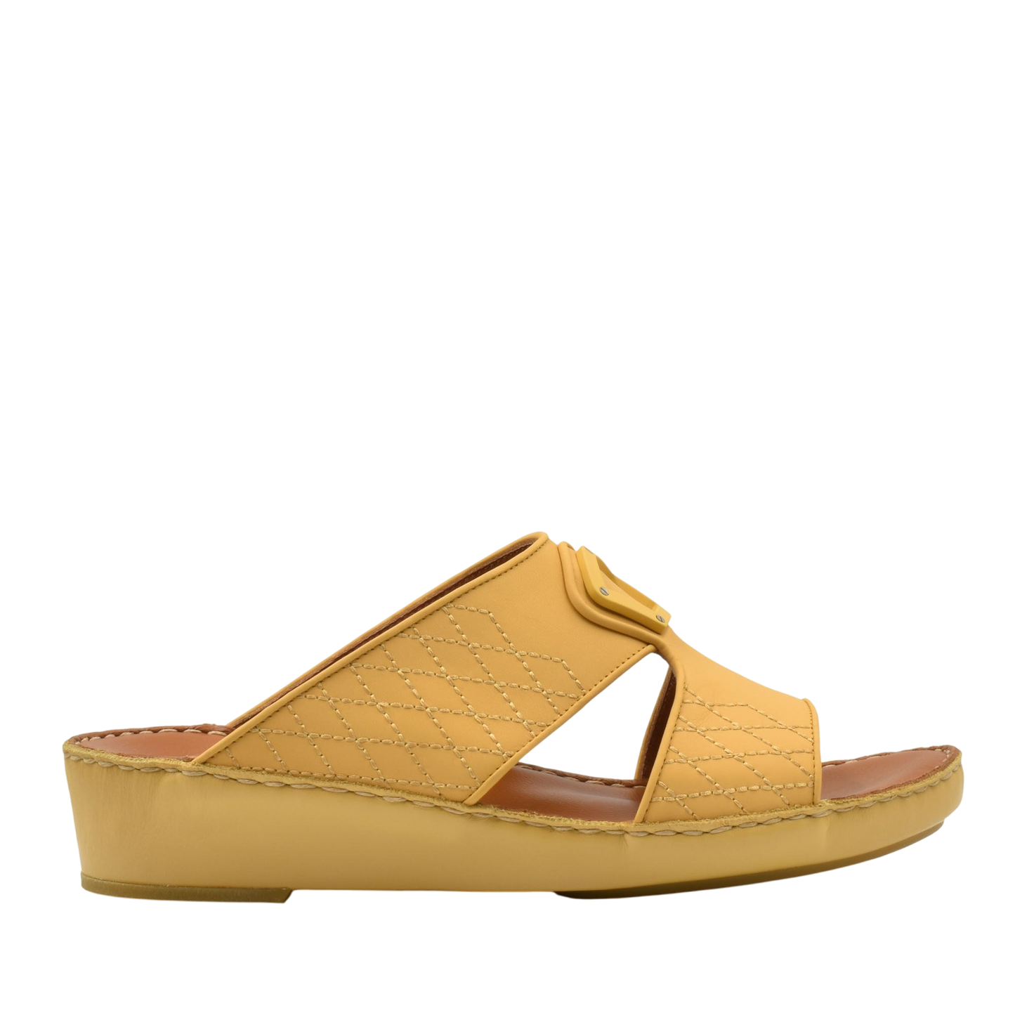 Yellow premium slip-on sandals with quilted stitching and cushioned sole for comfortable wear