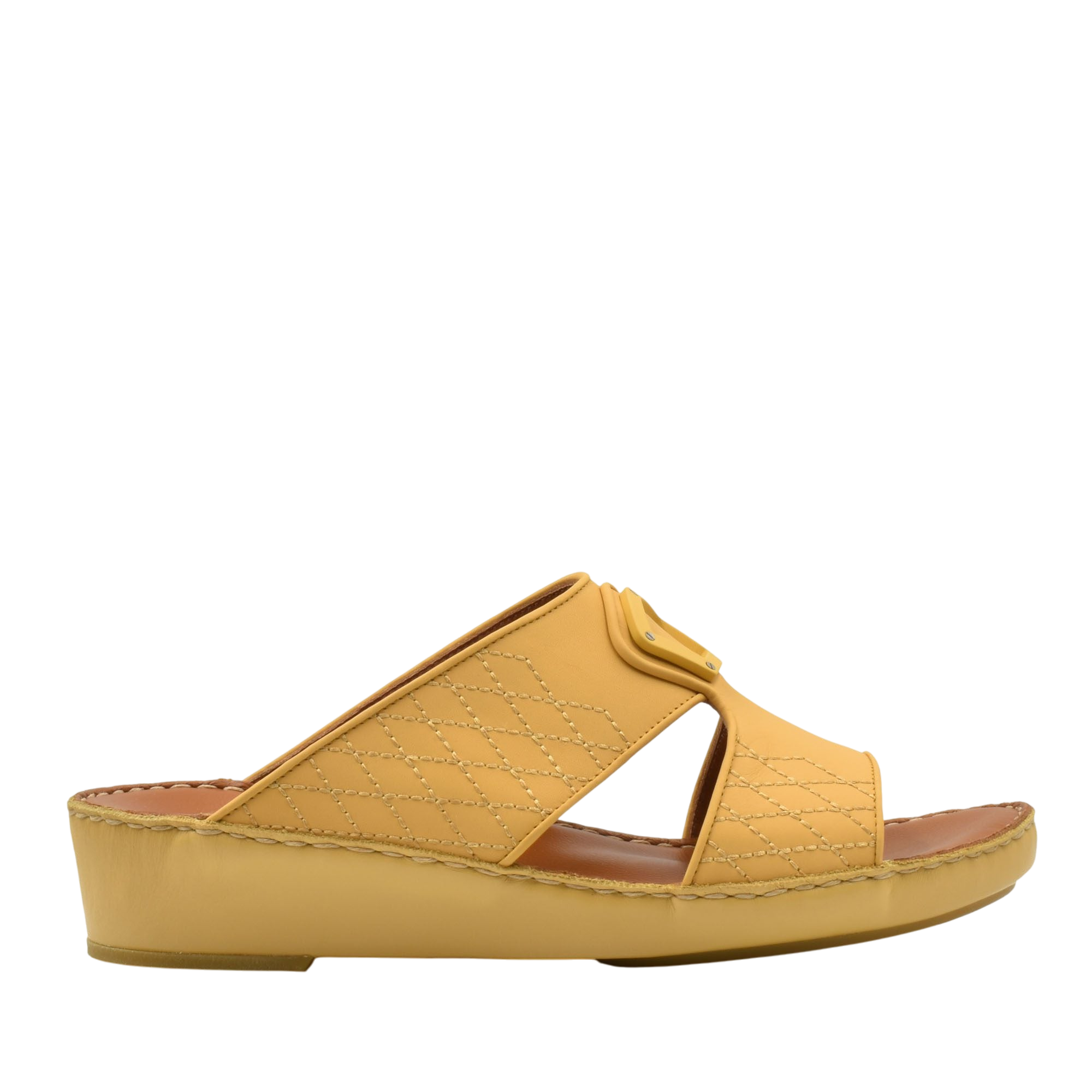 Yellow premium slip-on sandals with quilted stitching and cushioned sole for comfortable wear