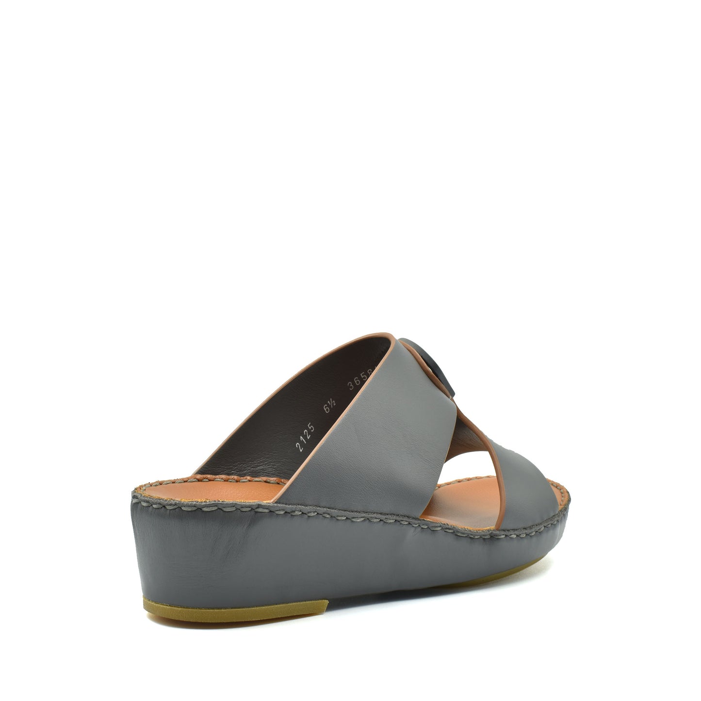 Gray natural leather slide shoes with a comfortable wedge sole from Private Collection