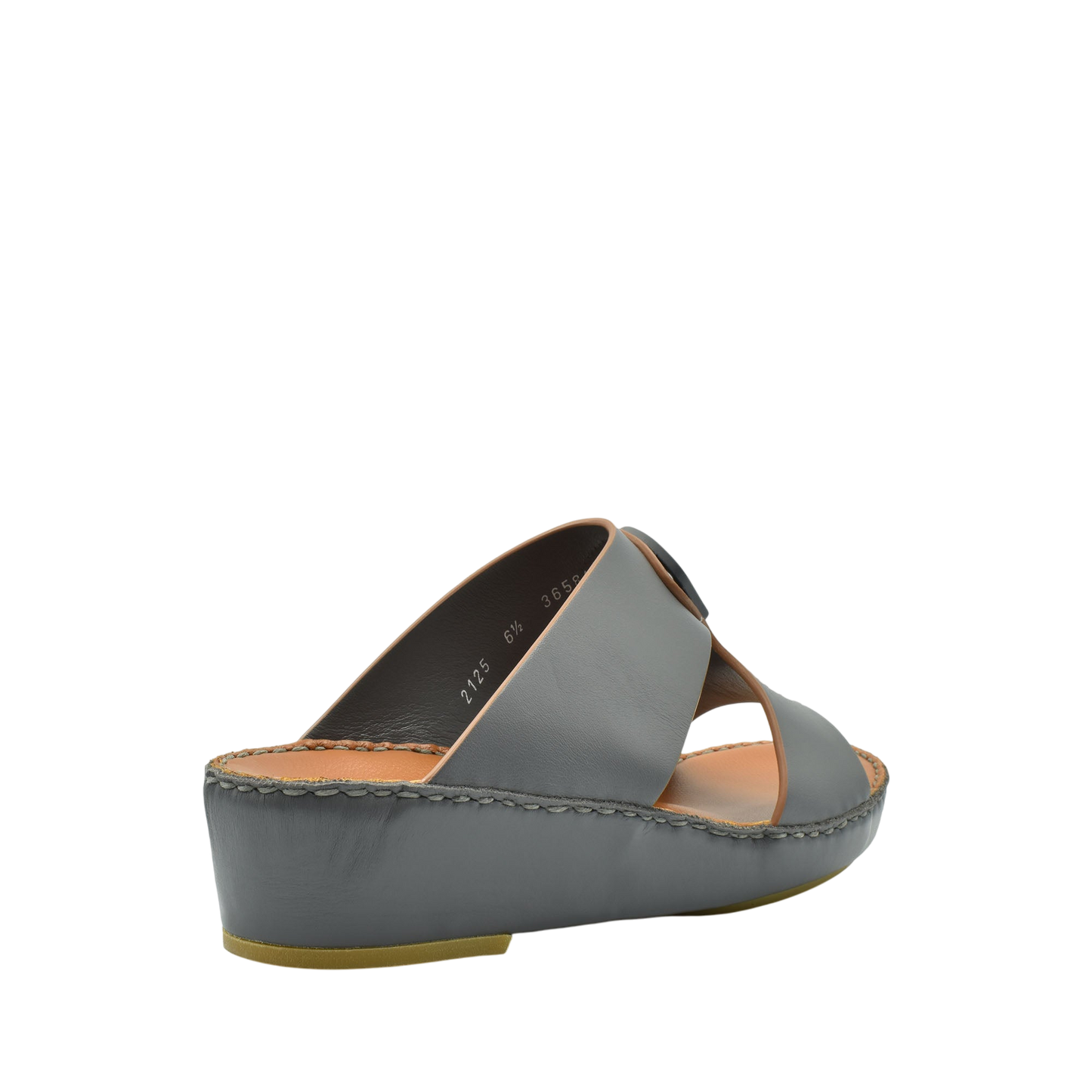 Gray natural leather slide shoes with a comfortable wedge sole from Private Collection