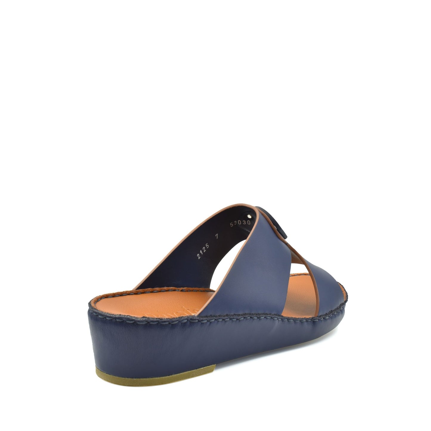 Blue natural leather slide shoes with open toe and cushioned sole from Private collection