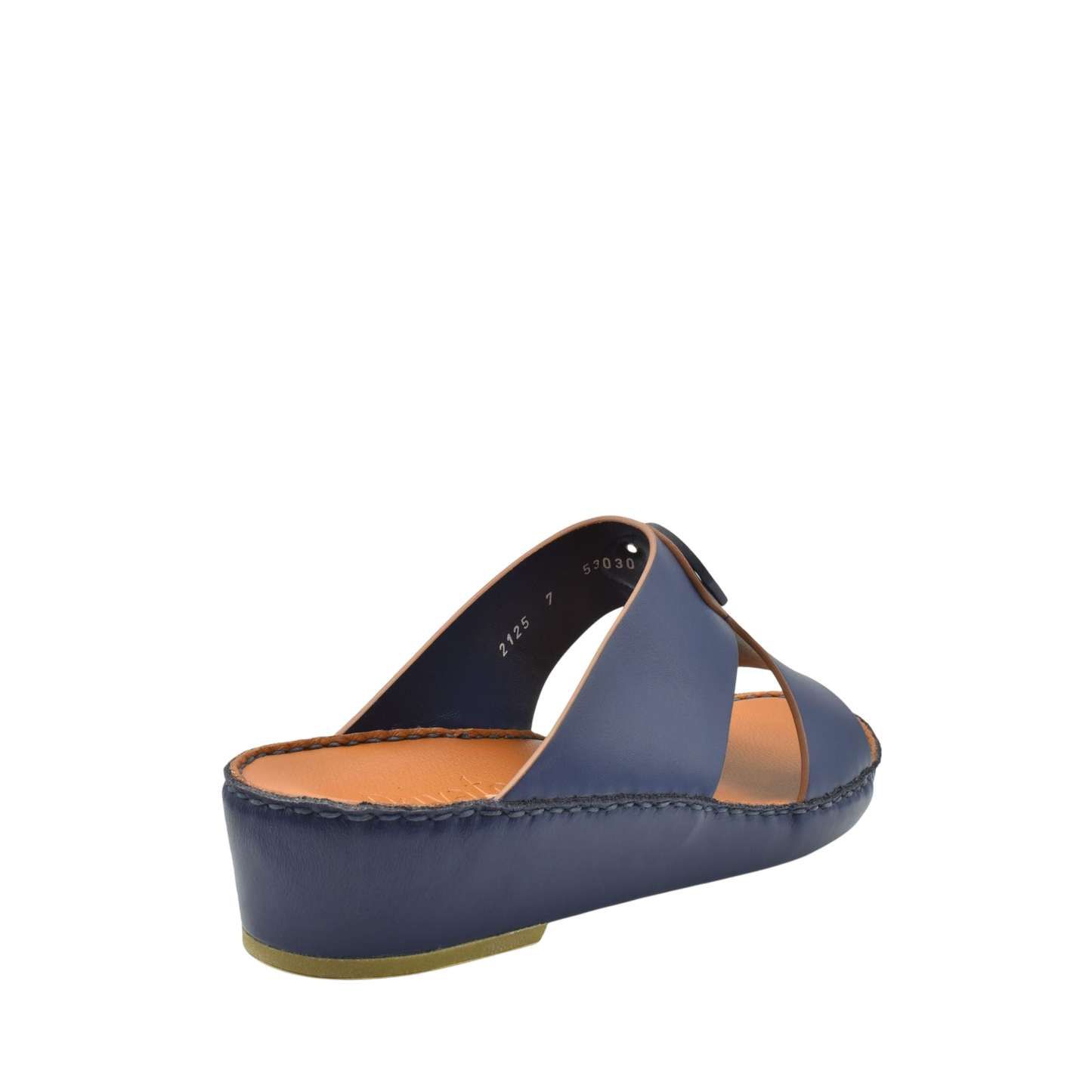 Blue natural leather slide shoes with open toe and cushioned sole from Private collection