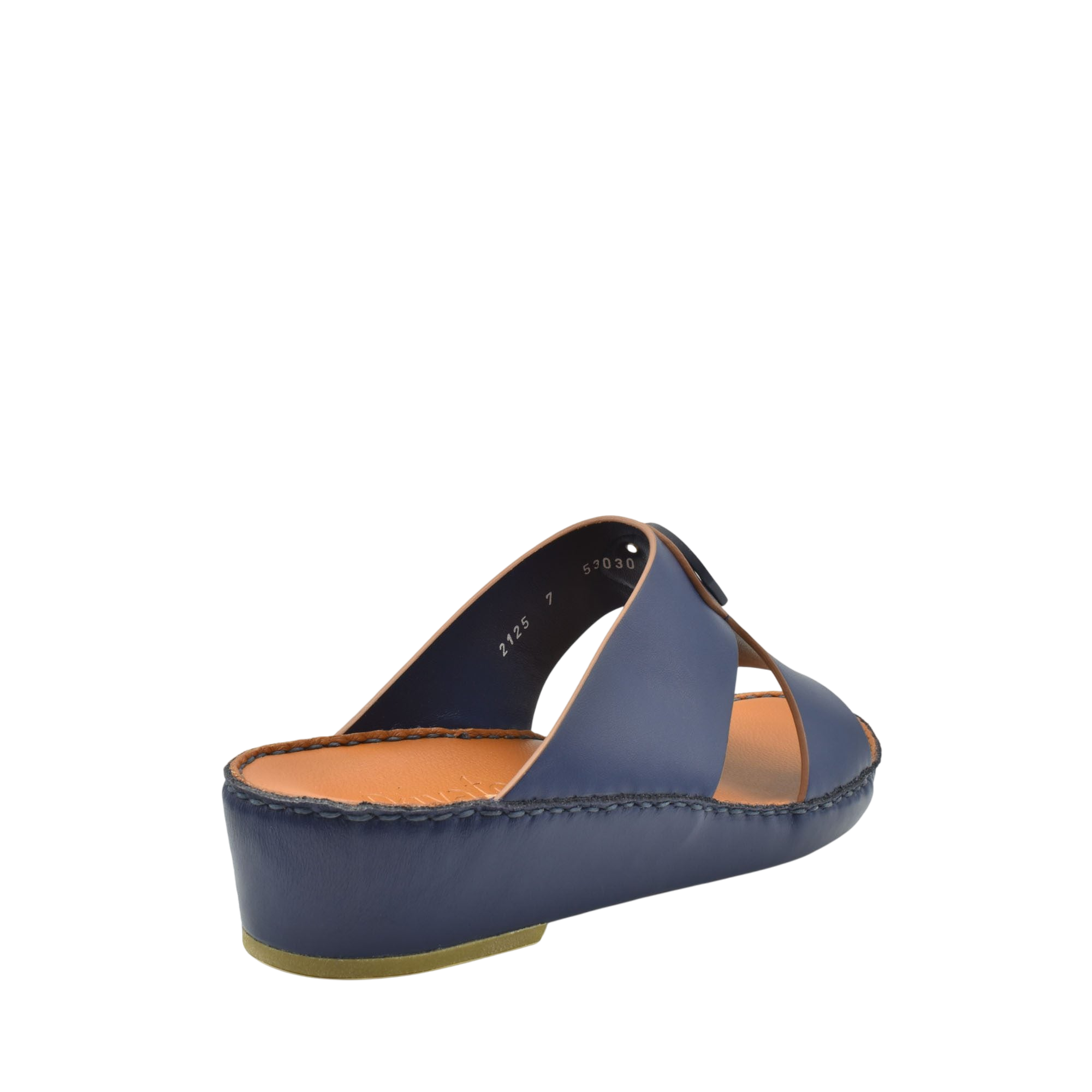 Blue natural leather slide shoes with open toe and cushioned sole from Private collection